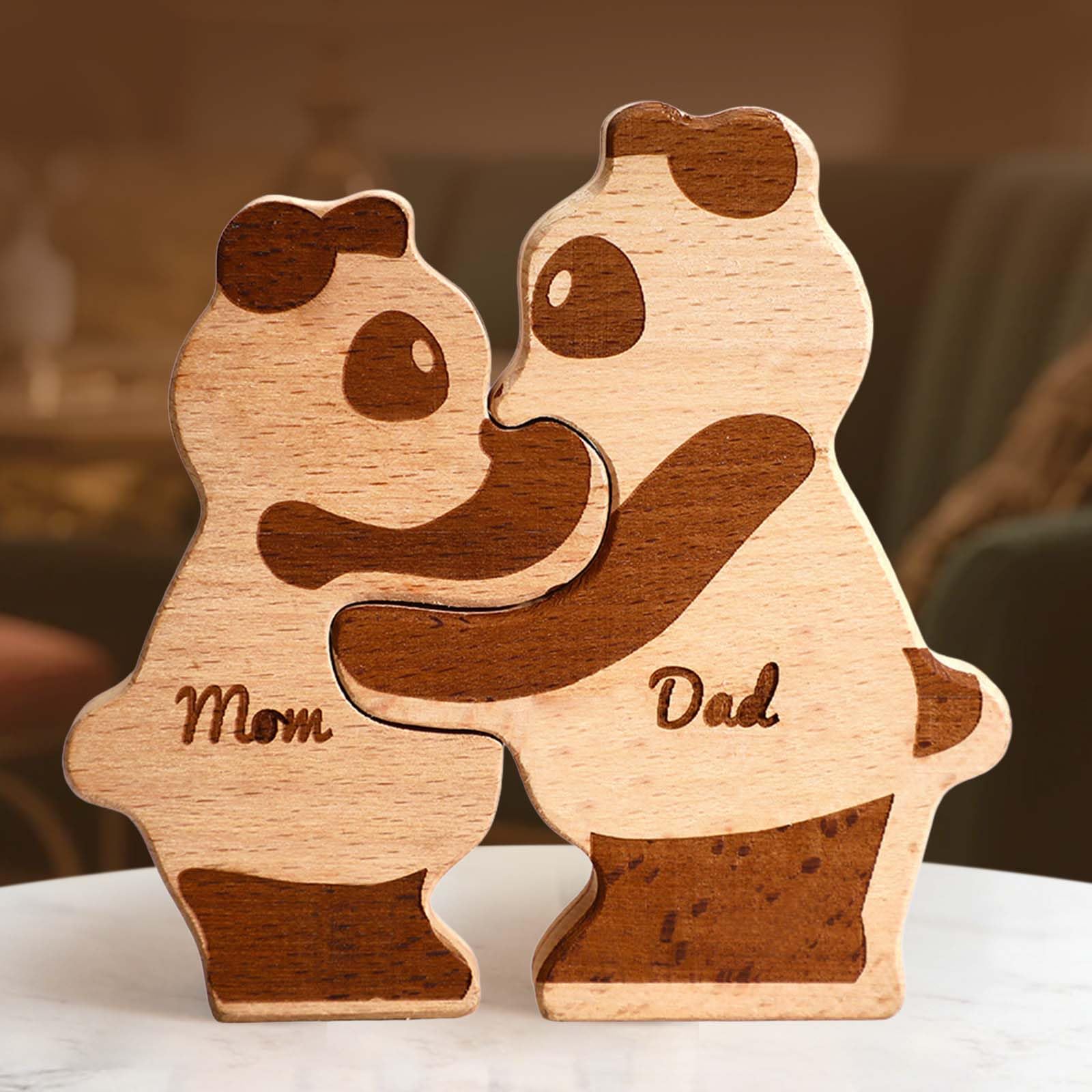 Personalised Wooden Panda Puzzle with 2-8 Family Name, Custom Family Name Sculpture - Ideal for Mother’s Day, Christmas, Birthdays, Housewarming - Unique Wooden Decor Gift for Mom and Dad… — image 1