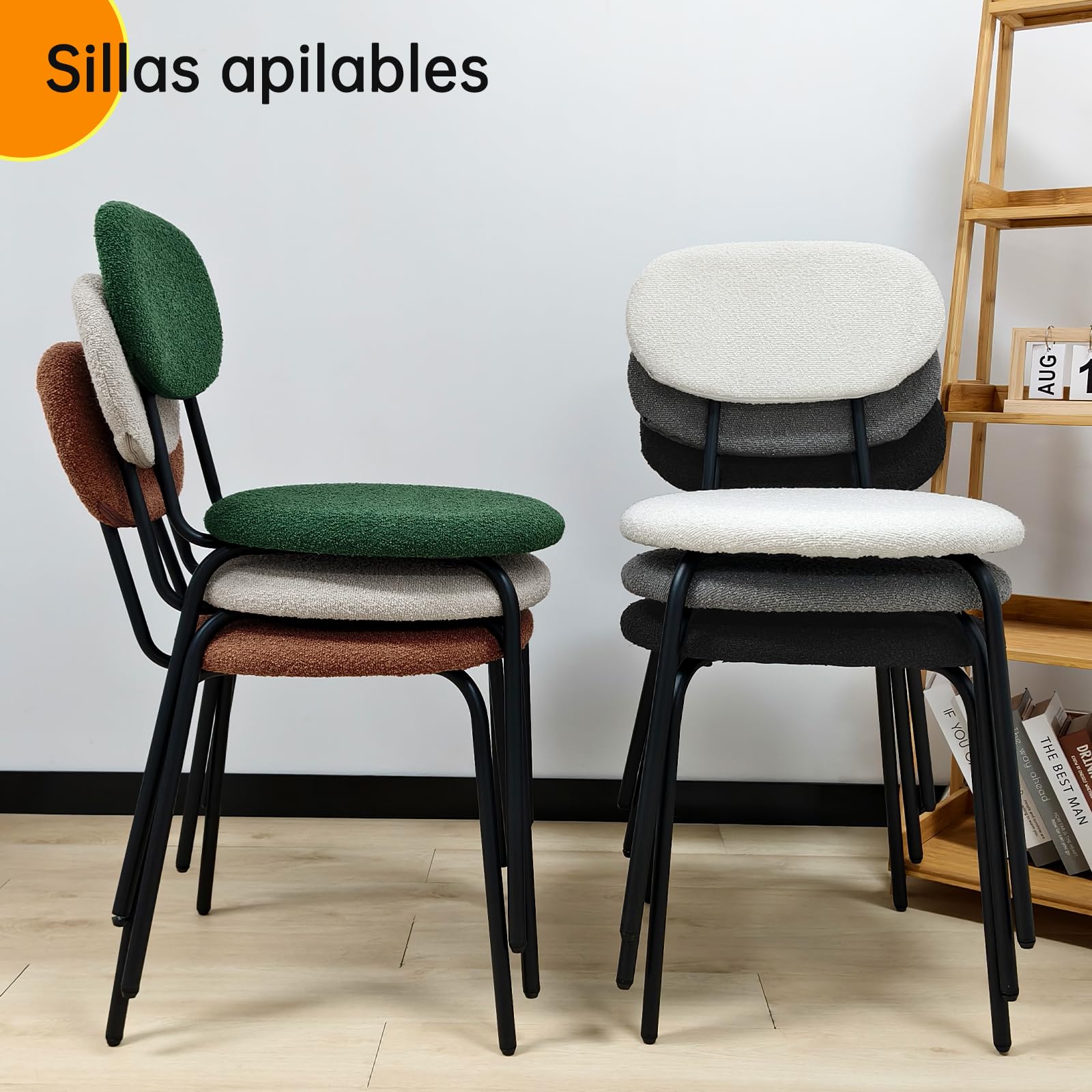 WAFTING Sillas de Comedor Pack de 6, Sillas de Cocina Apilables con Tapizado de Tela Teddy y Patas de Metal, Adecuadas para Salón, Cocinas, Salas de Estar, Dormitorios-Gris Oscuro