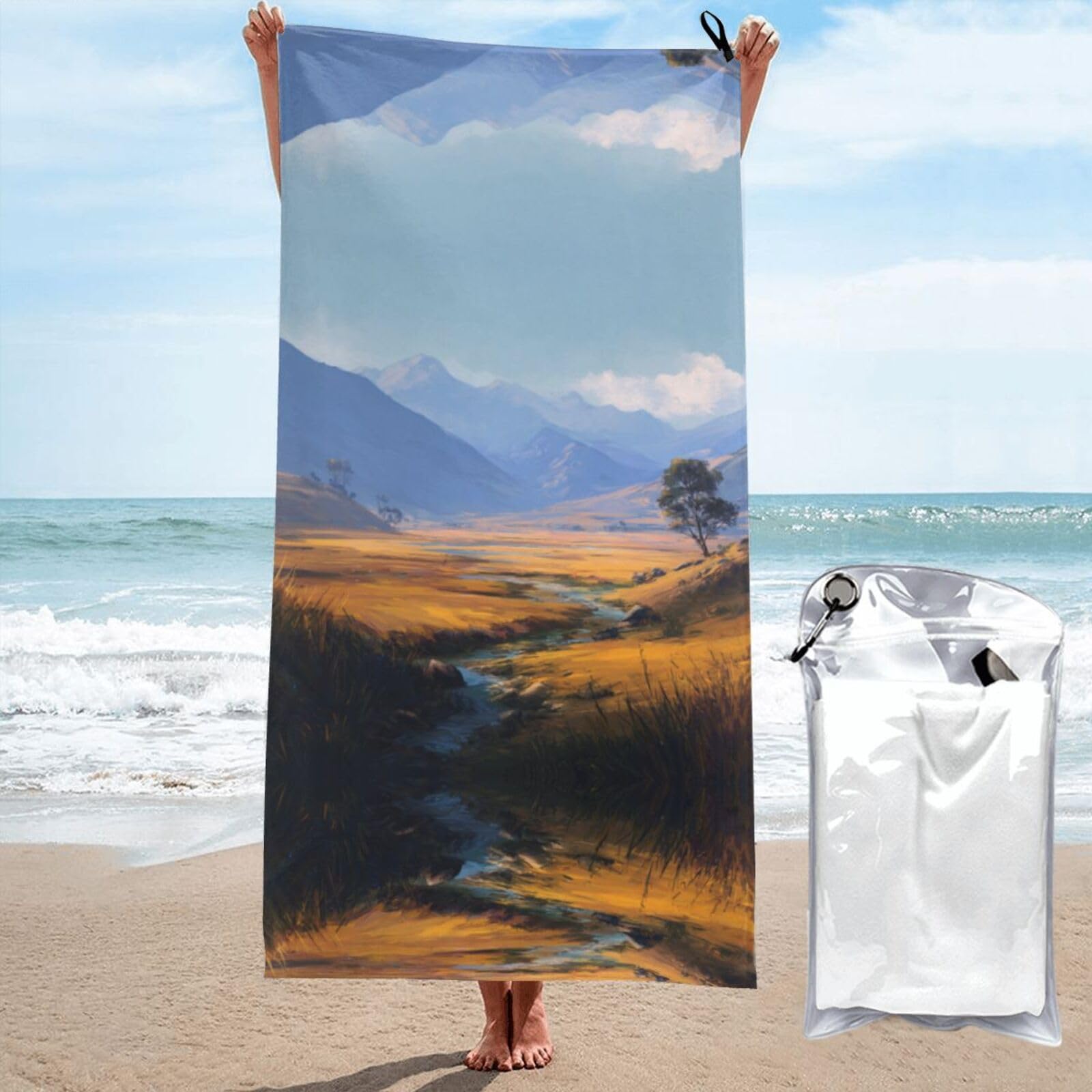 ESNAIUVCD Landscape Print Beach Towel, Microfibre Sauna Towel, Quick-Drying Fitness Towel, Lightweight And Thin Portable Sauna Towel
