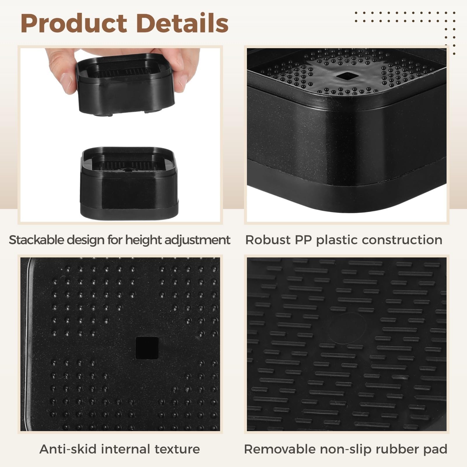 4 Adjustable Furniture Lifters, Stackable 1.38 Bed and Couch Leg Risers, Heavy Duty Blocks for Tables, Sofas, Washing Machines