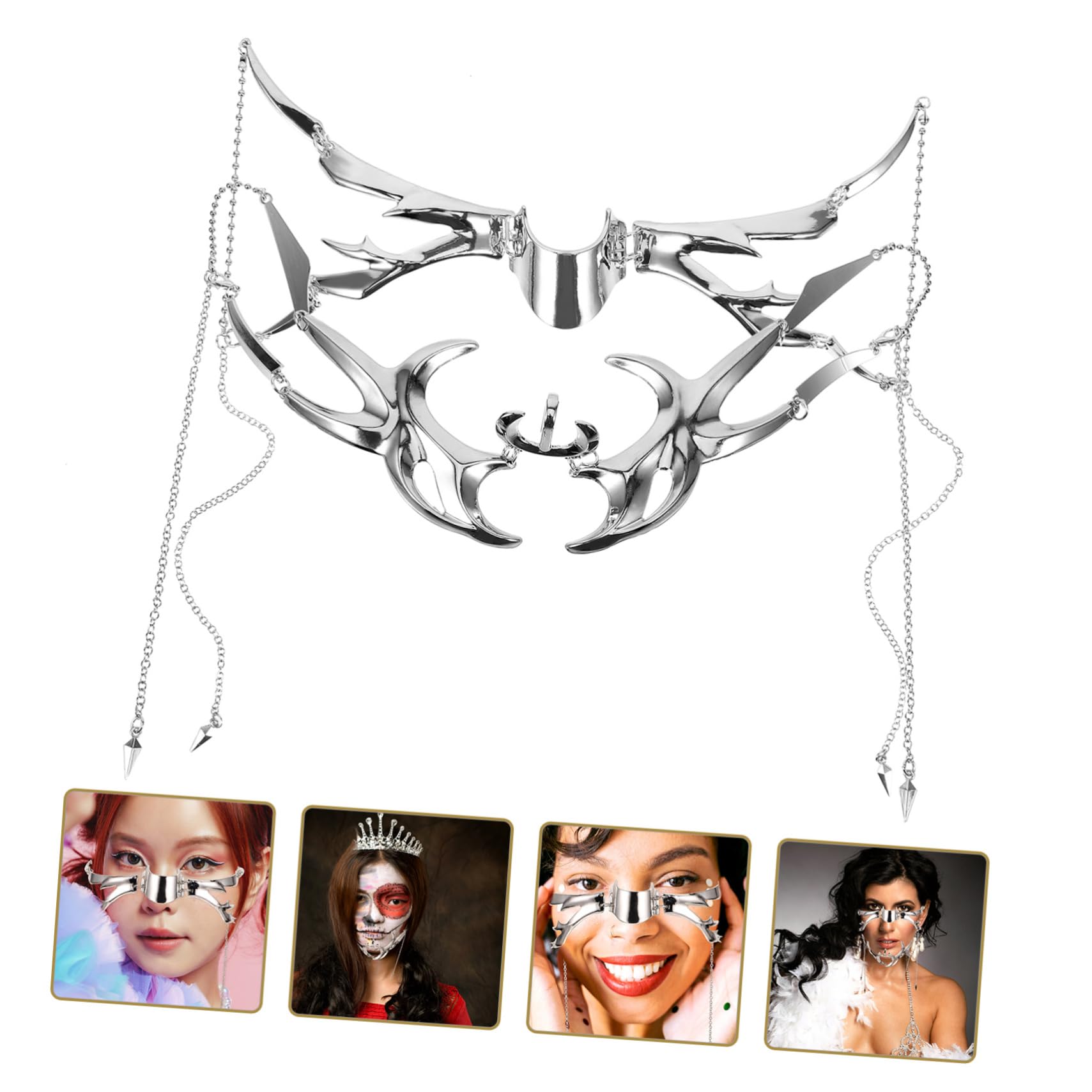 SHERCHPRY Facial Decoración Faciales Apoyo De La Fiesta Veneciana De Cadena Para Mujer Punk Silver Aleación De Zinc