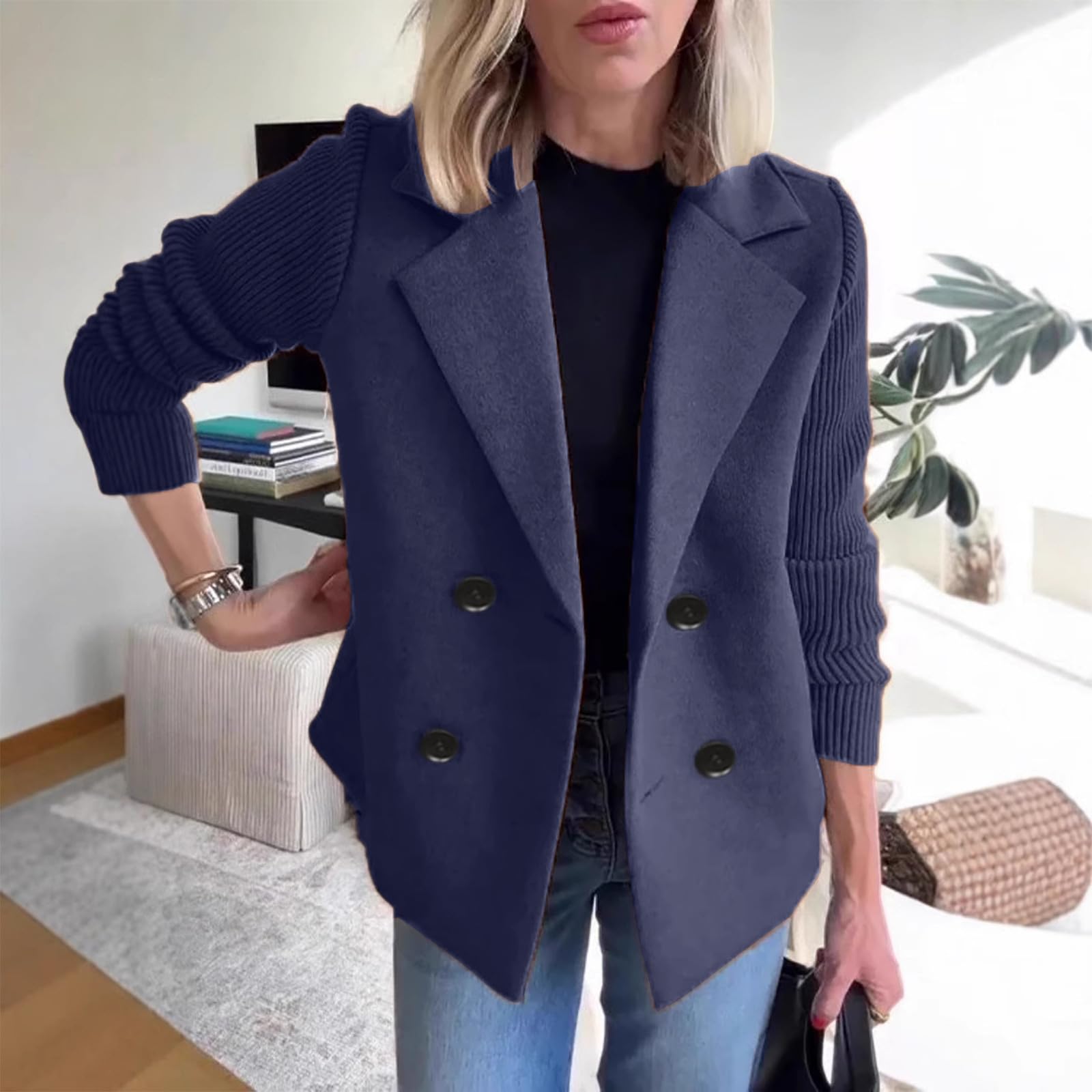 Piumino Donna Cappotto Aperto con Bottoni in Tinta Unita da Donna, Primavera 2025, Cappotto da Lavoro Festa
