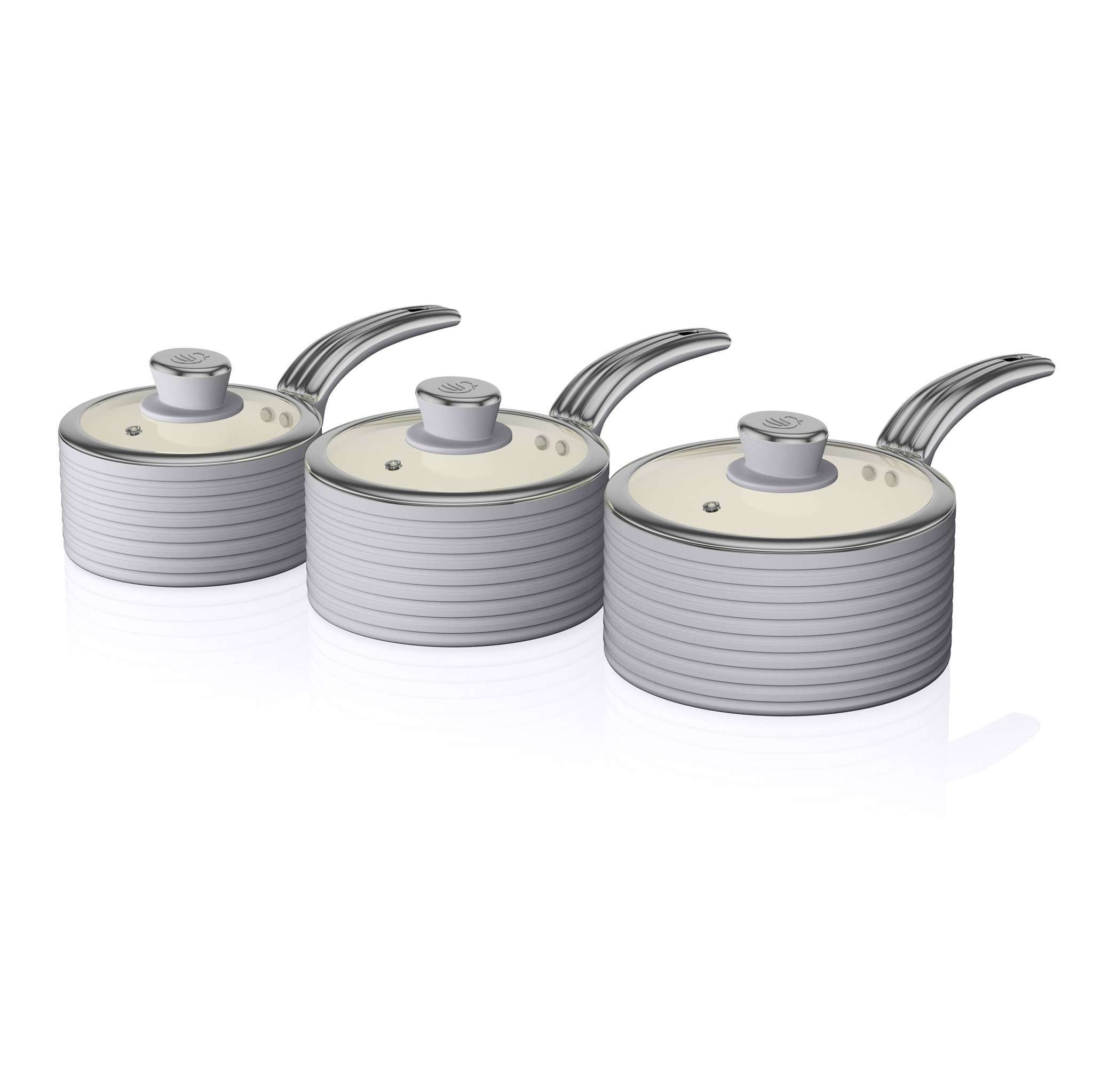 Swan Retro 3 Piece Saucepan Set Grey Medium