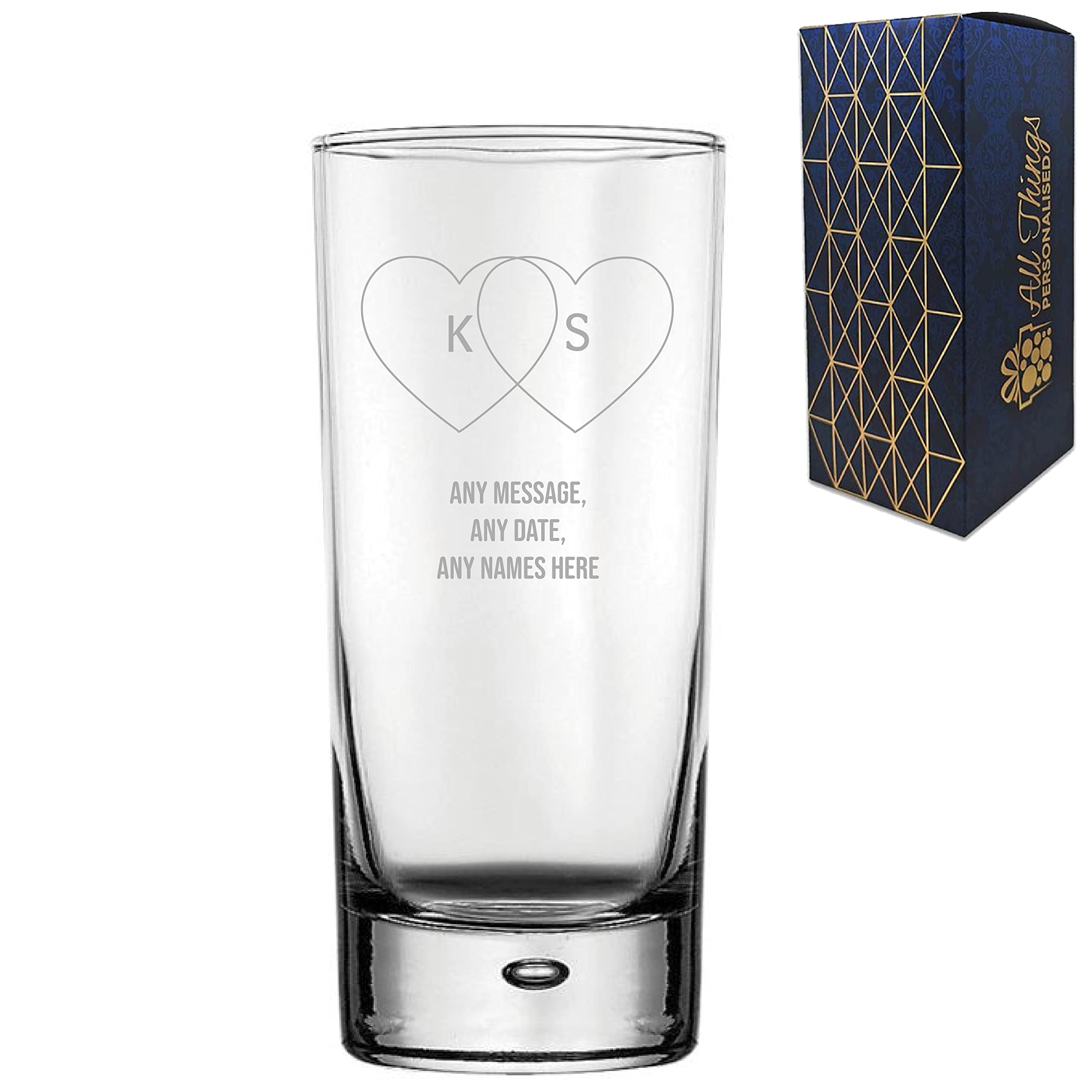 Personalised Engraved Valentines Day Bubble Hiball Glass, 13oz/384ml Cocktail, Thoughtful Customised Gift, Laser Engraved in The UK, Dishwasher Safe Clear Glass, Dishwasher Safe