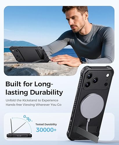 Miniatura 4 de Funda para iPhone 17 Pro con soporte y botón de control de cámara, compatible con MagSafe, protección completa de la cámara, resistente a prueba de