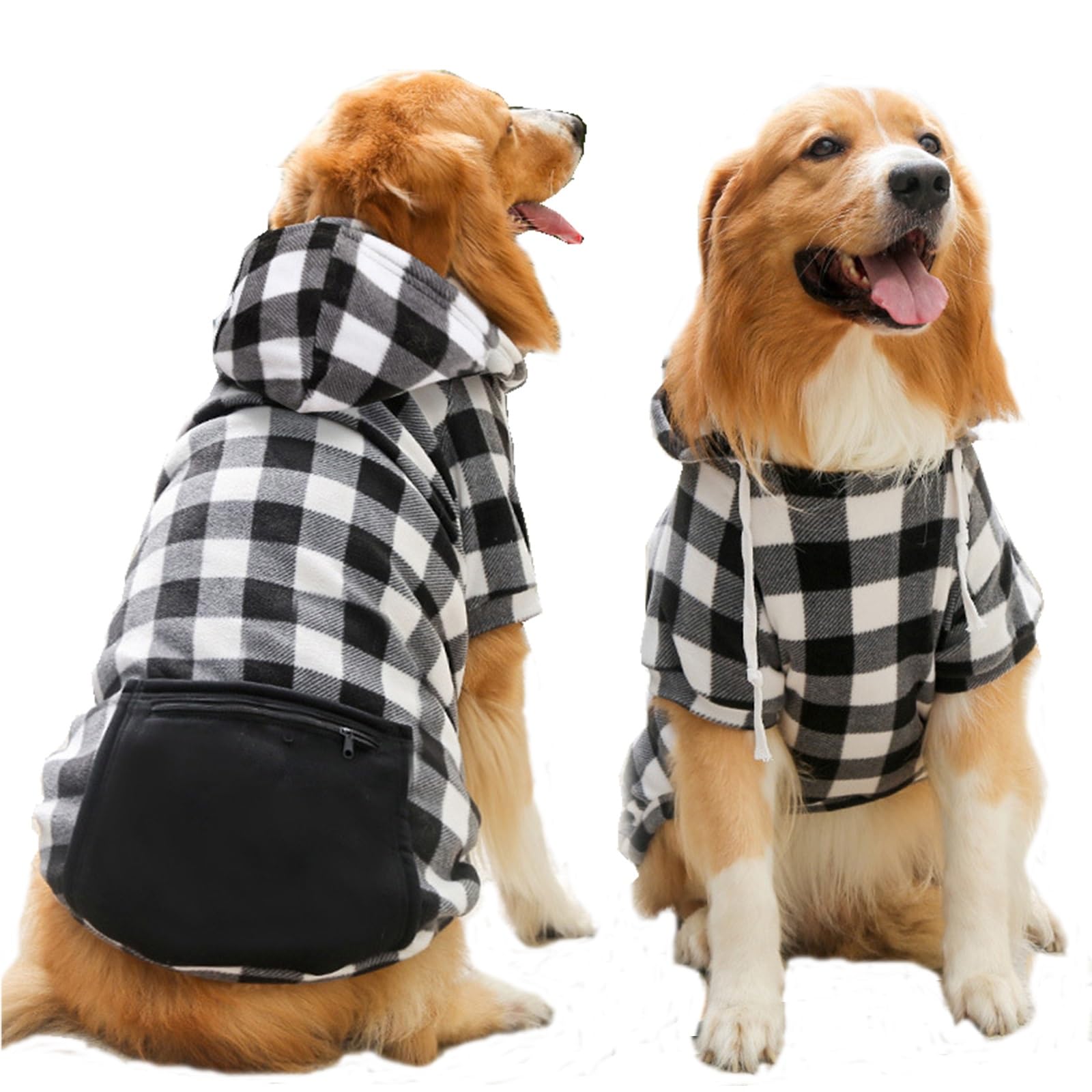 Plaid Dog Hoodie for Small Medium Large Dogs with Zipper Pocket,Fleece Dog Cat Christmas Outfit Winter Clothes,Christmas Puppy Cat Sweaters for Dogs Cats 1~90lbs 4XL — image 1