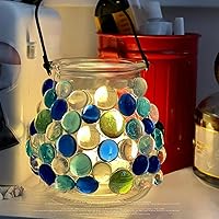 Vista 5 de Canicas de vidrio plano de 1 libra para jarrón, 100 piezas de guijarros de vidrio de color azul mezclado. Rocas de vidrio para rellenos de jarrones