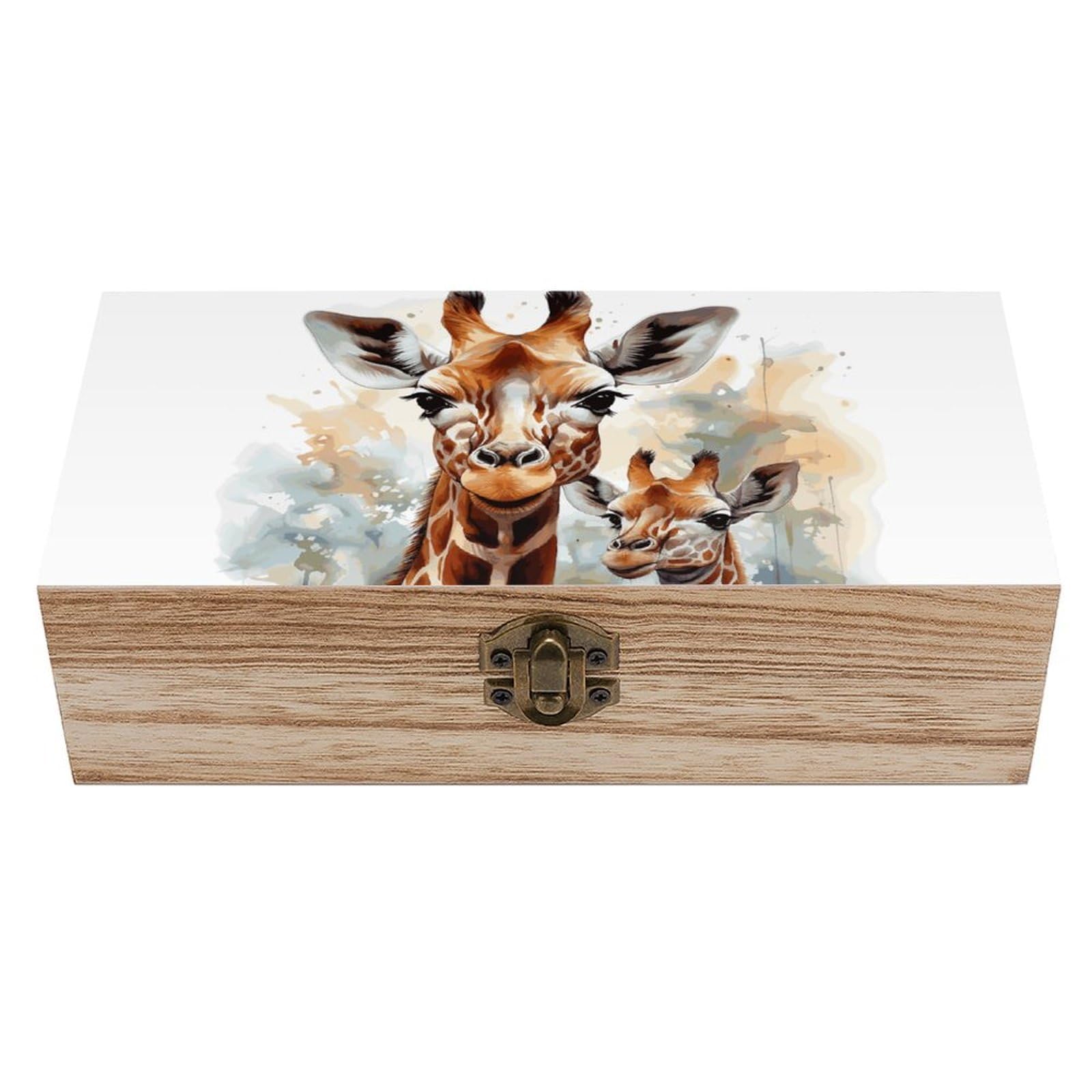 Wooden Storage Box Watercolor Deer Giraffe Wood Gift Box with Hinged Lid Vintage Decorative Jewelry Boxes Memory Box for Jewelry Art Hobbies Home Storage Treasure Keepsake Gift 7.9''x3.9''x2.3''