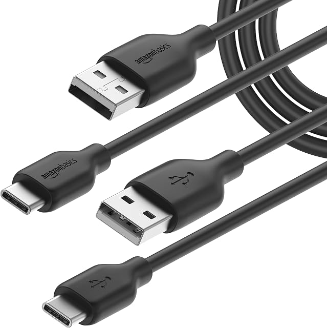Amazon Basics Fast Charging 3A USB-C2.0 to USB-A Cable (USB-IF Certified) - 6-Foot, Black (2-Pack)