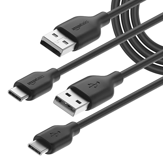 Amazon Basics Fast Charging 3A USB-C2.0 to USB-A Cable (USB-IF Certified) - 6-Foot, Black (2-Pack)