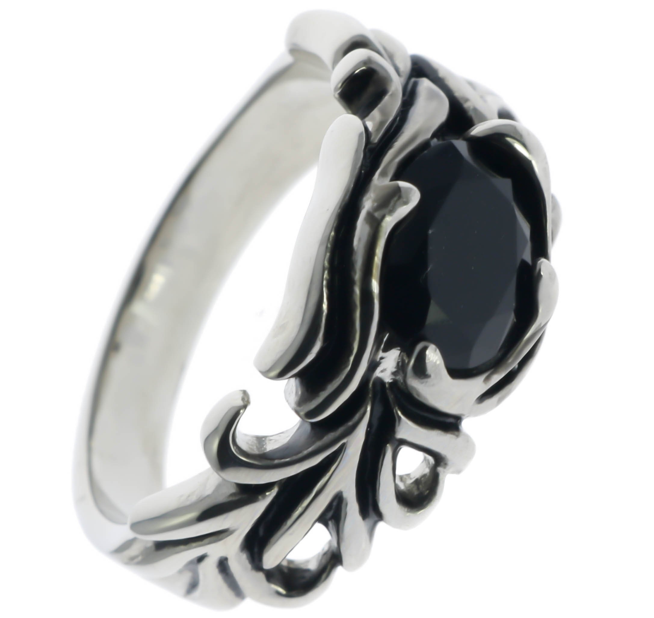 Sujak JewelryDragon Eye Filigree Set Faceted Black Onyx Simulated Men's Ring Stainless Steel