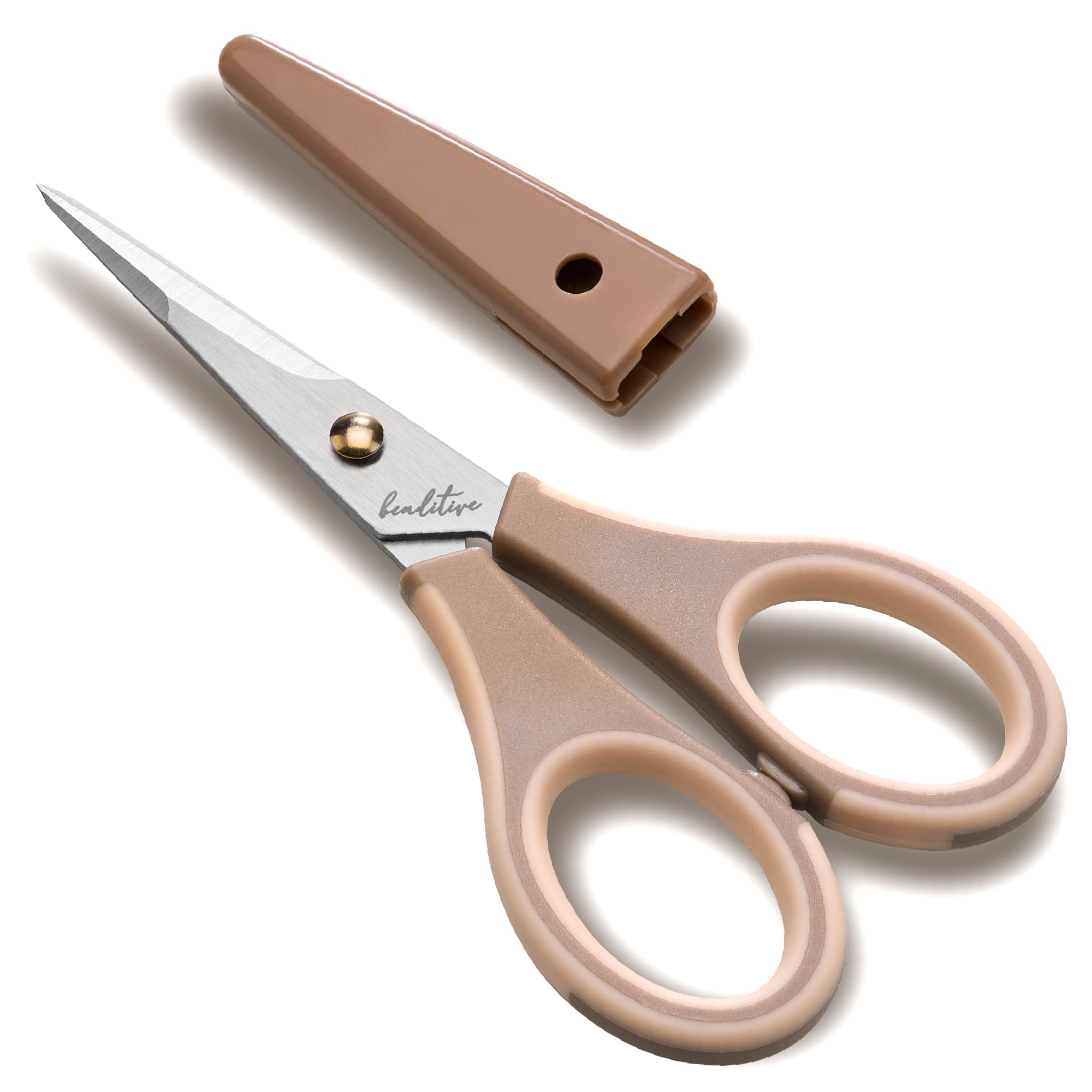 Beaditive Precision Craft Scissors - Ultra Sharp Stainless Steel Blades & Non-Slip TPR Handles - Adult & Kid Scrapbooking Scissors with Safety Cap for Home, Office, School (1, Milk Tea)