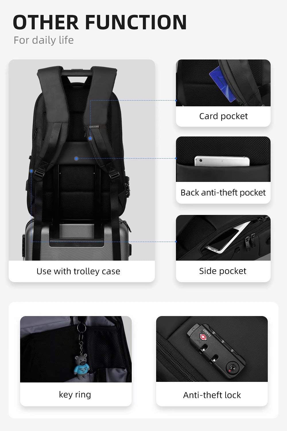 Best Deal Product Mark ryden Anti Theft Waterproof Backpack Laptop Backpack 15.6 inch for Travel School with TSA Lock （Without Raincoat）
