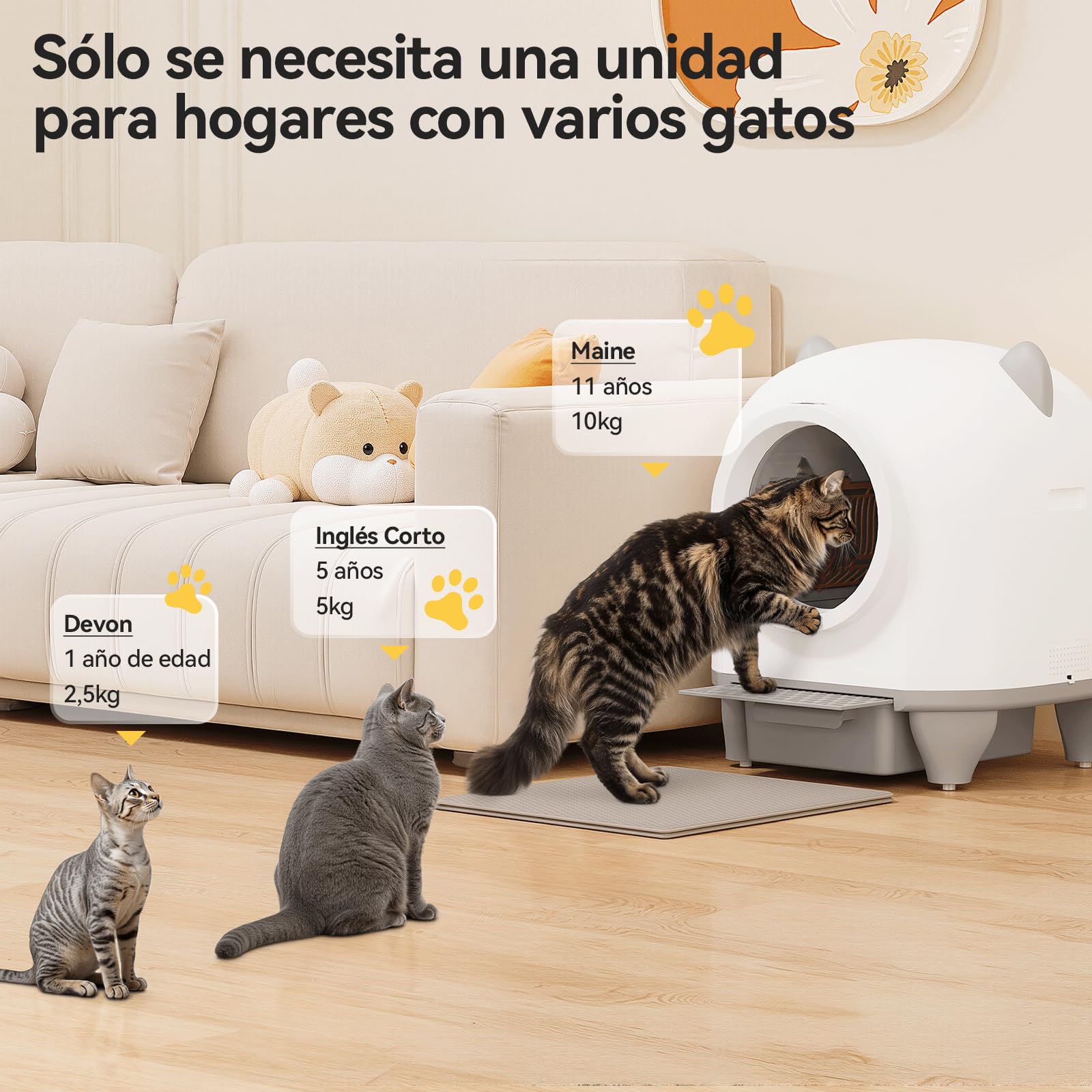TRIUMPHKEY Arenero Automatico Gatos, Arenero Gatos Autolimpiable Grande de 90L con Control por App/Protección Anti-Atrapamiento/Sistema de Eliminación de Olores, para Familias con Múltiples Gatos