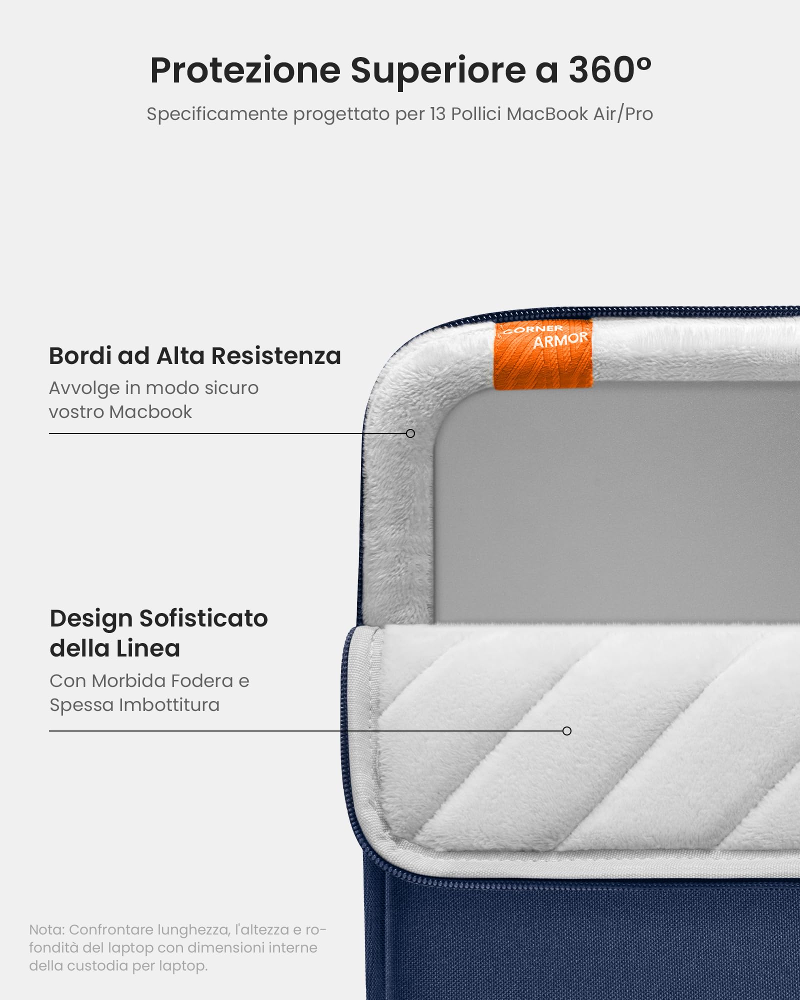 tomtoc 360° Custodia per 13 Pollici MacBook Air 2024-2018 M3/A3113 M2/A2681 M1/A2337, 13 Pollici MacBook Pro M2/A2686 M1/A2338 2022-2016,Idrorepellente Antiurto Protezione Tutto tondo Borsa per Laptop