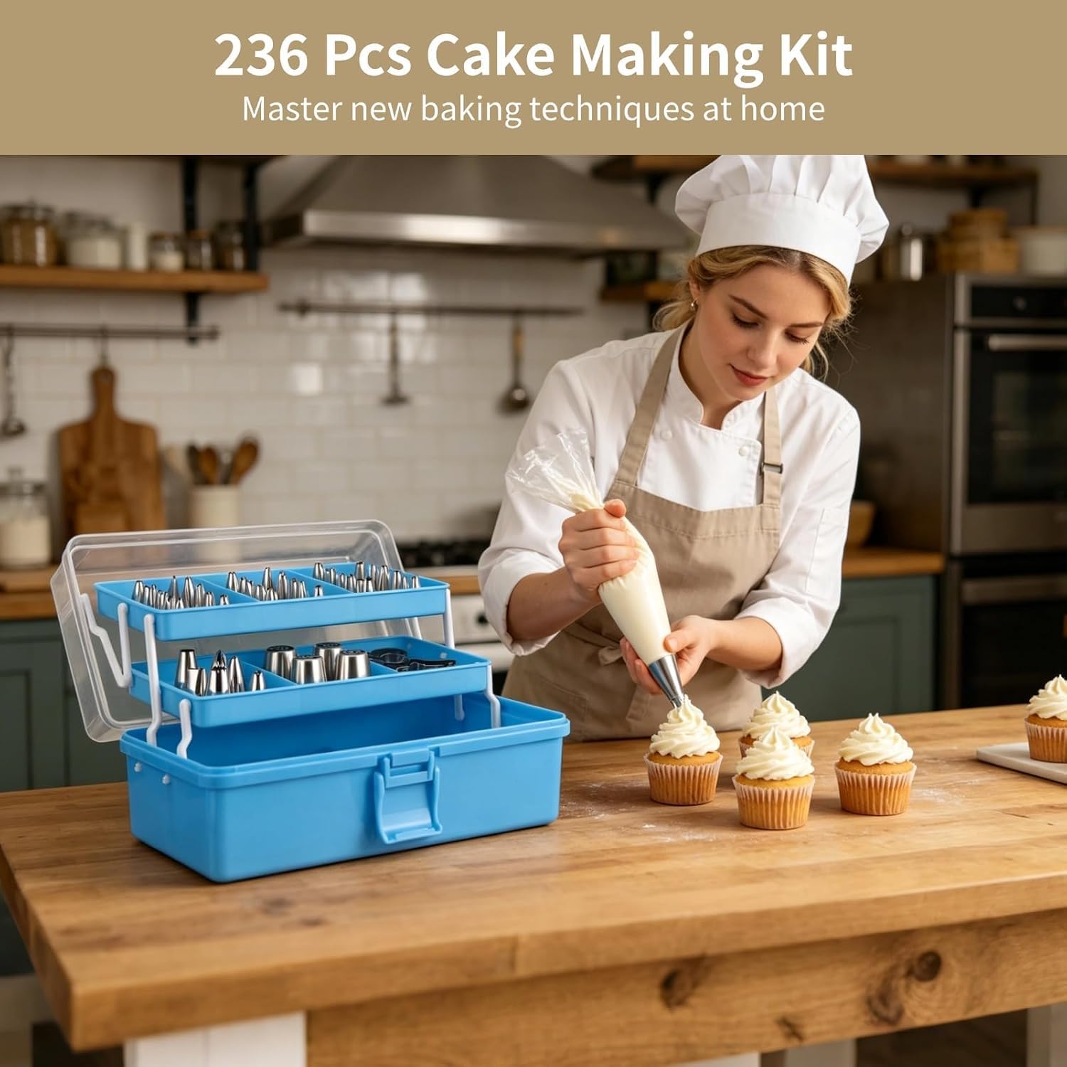 236-teiliges Tortendekorationsset Mit 3-stöckiger Aufbewahrungsbox, Backwerkzeugen Mit Spritztüllen, Wiederverwendbaren Spritzbeuteln, Teigschabern Und Adaptern Zum Dekorieren Von Cupcakes Und