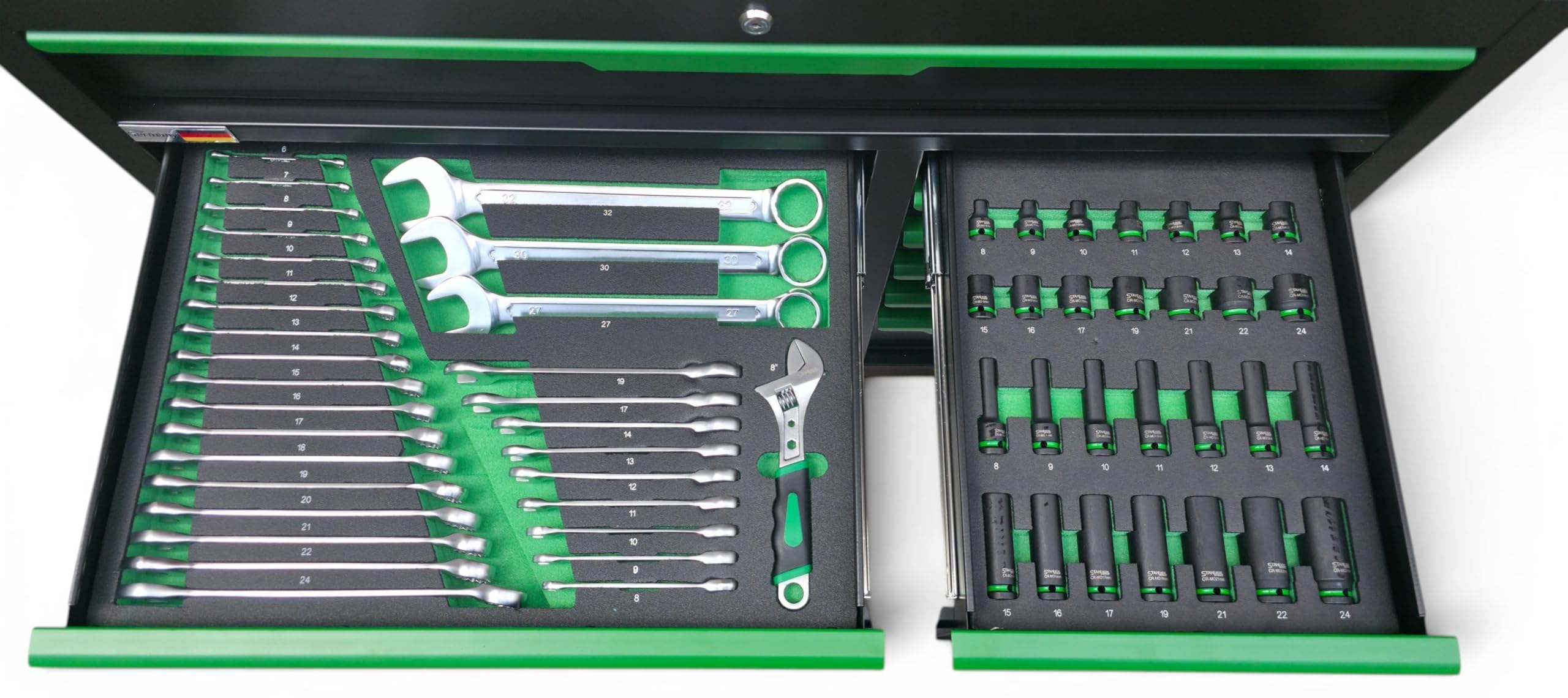DeTec. Chariot à Outils XXXL | Servante d'atelier 11 tiroirs 9 remplis | Établi Mobile avec Plateau en Bois | Armoire à Outils Roulant et Bien remplie d'outils