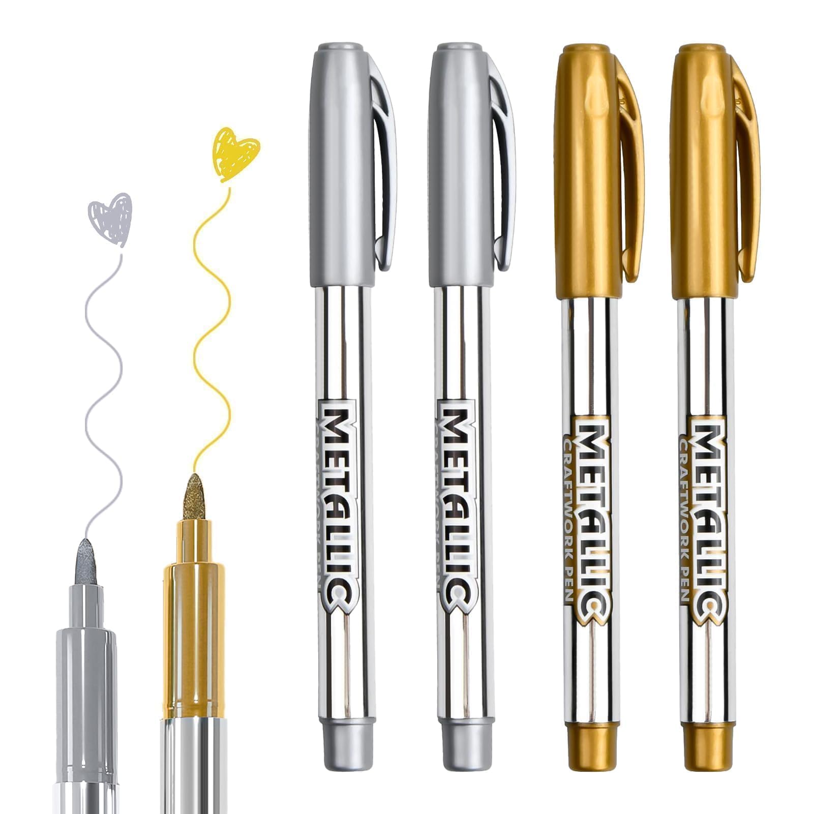 Marcador Acrílico de Trazo Medio, Rotuladores Metálicos Premium, Juego de 4 Bolígrafos Marcador Metálico, Rotuladores de Oro y Plata para Manualidades y Decoración, Rápido y Efecto Brillante(1,5 mm)
