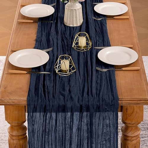 Vista 160 de MLMW Camino de mesa de estopilla azul polvoriento, revelación de género, gasa bohemia de tela de queso rústico, camino de mesa de 160 pulgadas, Azul