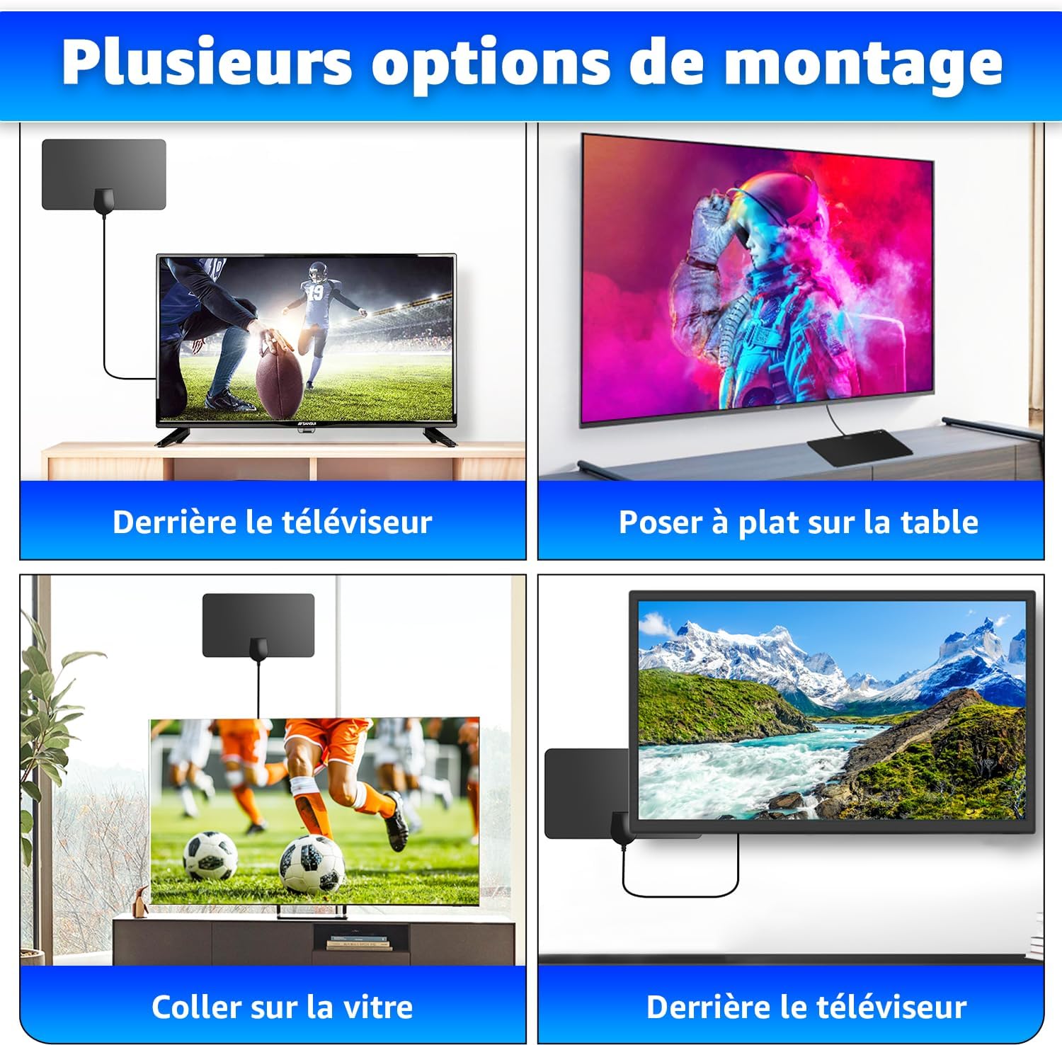 Antenne TV Intérieure HD 2026 – Réception TNT Ultra-Stable, Installation Facile, Compatible Smart TV & TV HD, Amplifiée pour Chaînes Locales et Nationales, Ultra-Fine & Design Moderne