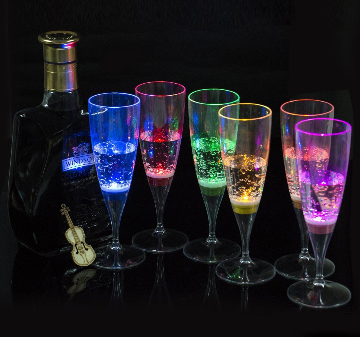 Lot de 6 flûtes à champagne Display Promotion avec lumière LED activée par liquide