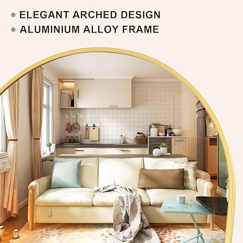 Vista 76 de Espejo arqueado de longitud completa, espejo arqueado de 36 x 78 pulgadas con soporte, montado en la pared para baño, vestidor, para colgar