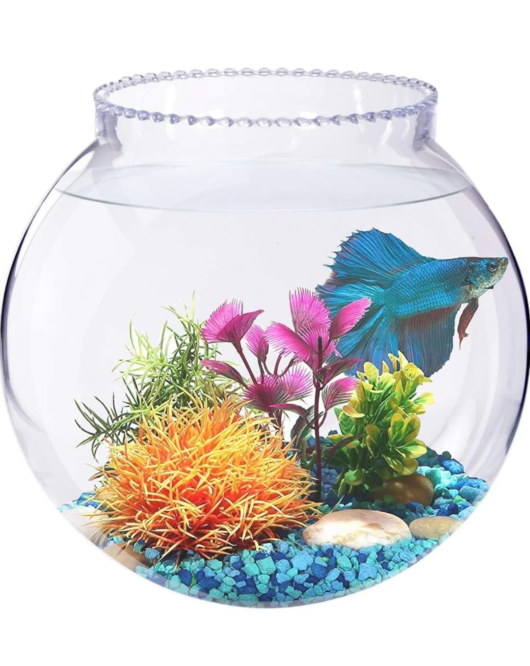 Laxmi Aesthetics Fish Aquarium Bowl Zig-zag Collar 8inch Crystal Clear Zig Zag Neck Bowl Aquarium, Round Collar Vase, Fish Pot for Home & Centre Table Decoration - Set of 1 Piece (Size:- 8 Inches)