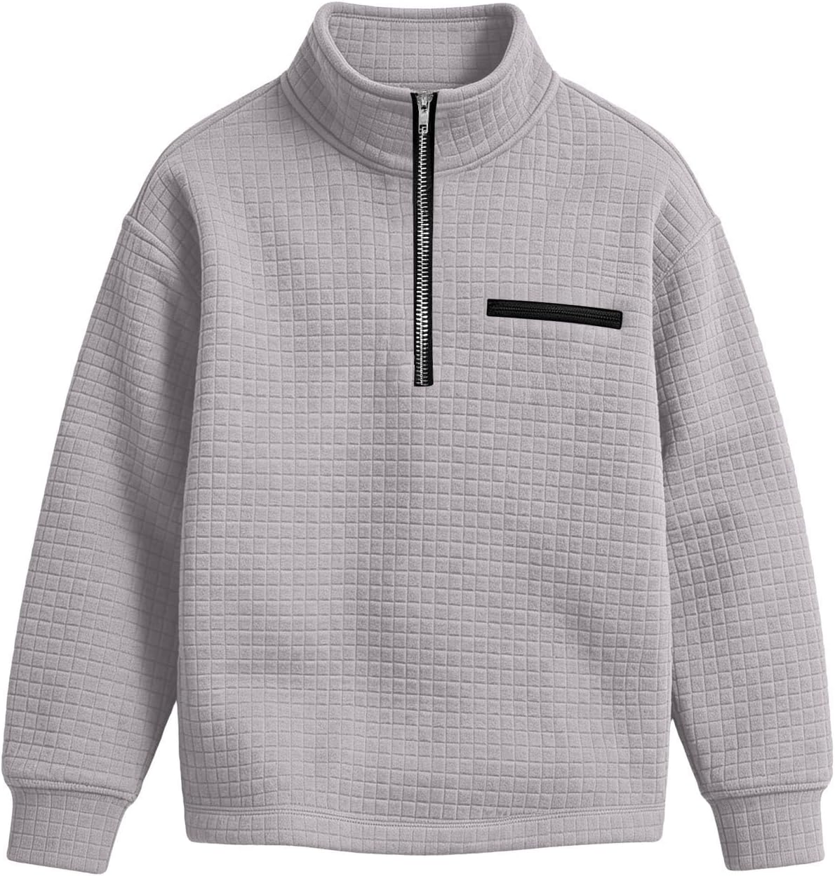 Boys Waffle Pullover Half Zip Sweatshirt Pocket Warm Top