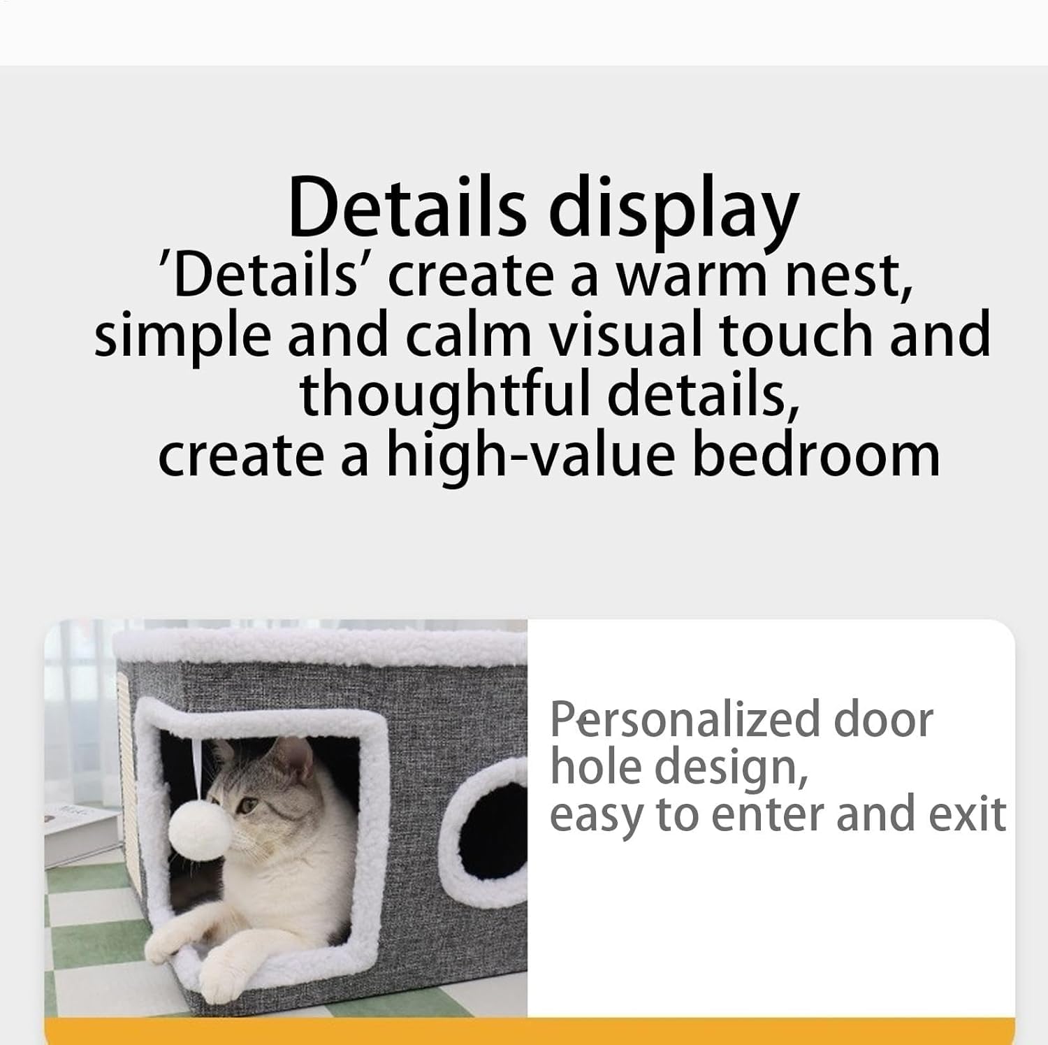 بيت قطط داخلي - سرير للقطط في الاماكن المغلقة نصف مغلق، سرير قطط مغطى بمنازل وشقق سكنية، بيت دافئ للقطط والحيوانات الاليفة والقطط الصغيرة