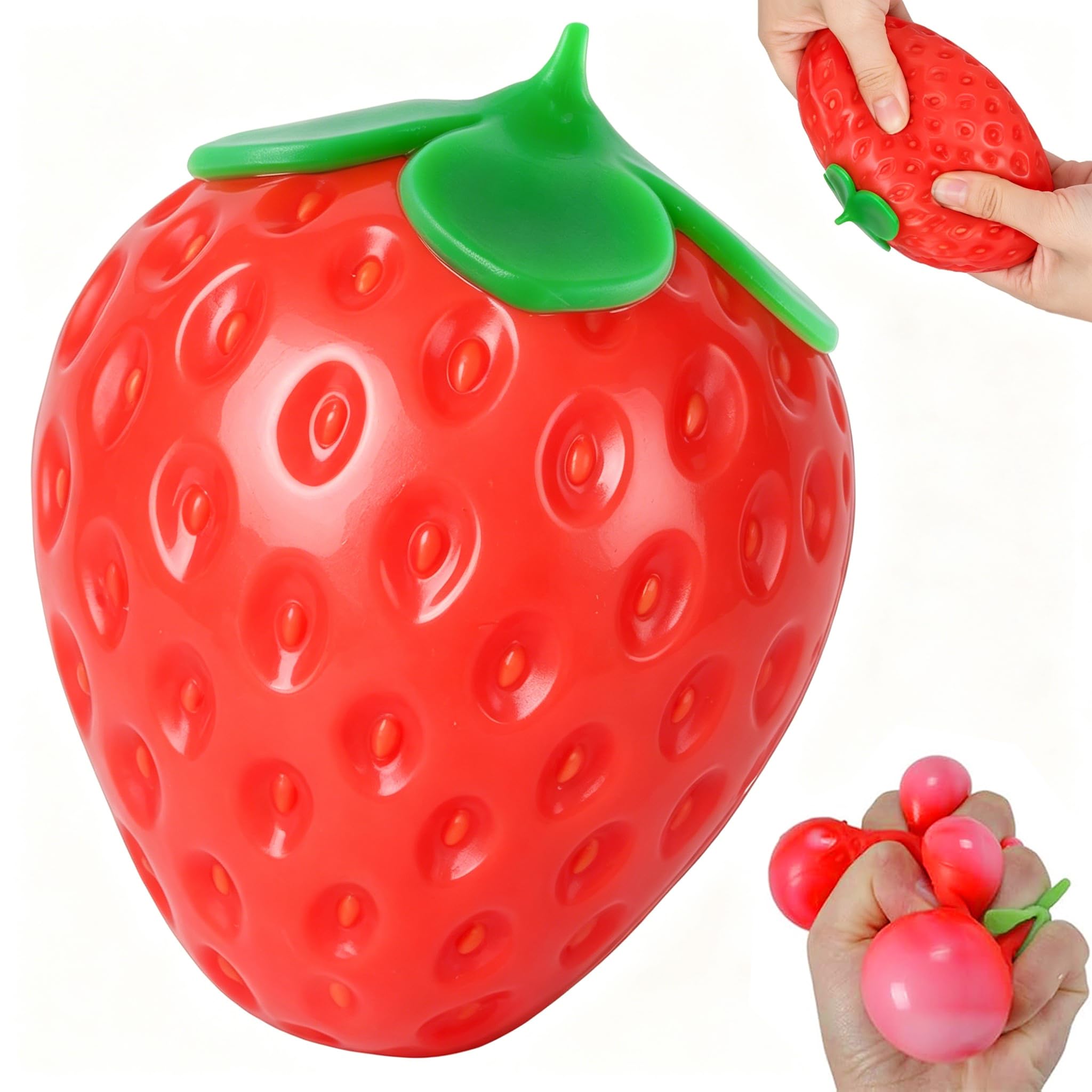 Giant Strawberry Squishy, Strawberry Stress Ball, Realistic Fruit Squish Toys, Lovely Cute Strawberry Slow Rising Squishies, Cute Sensory Fidget Stress Balls for Kids Adults Stress & Anxiety Relief