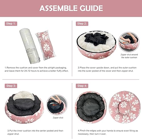 Miniatura 6 de Camas en forma de dona para perros pequeños, camas redondas relajantes para gatos de interior, bonita cama para mascotas con textura 3D con funda