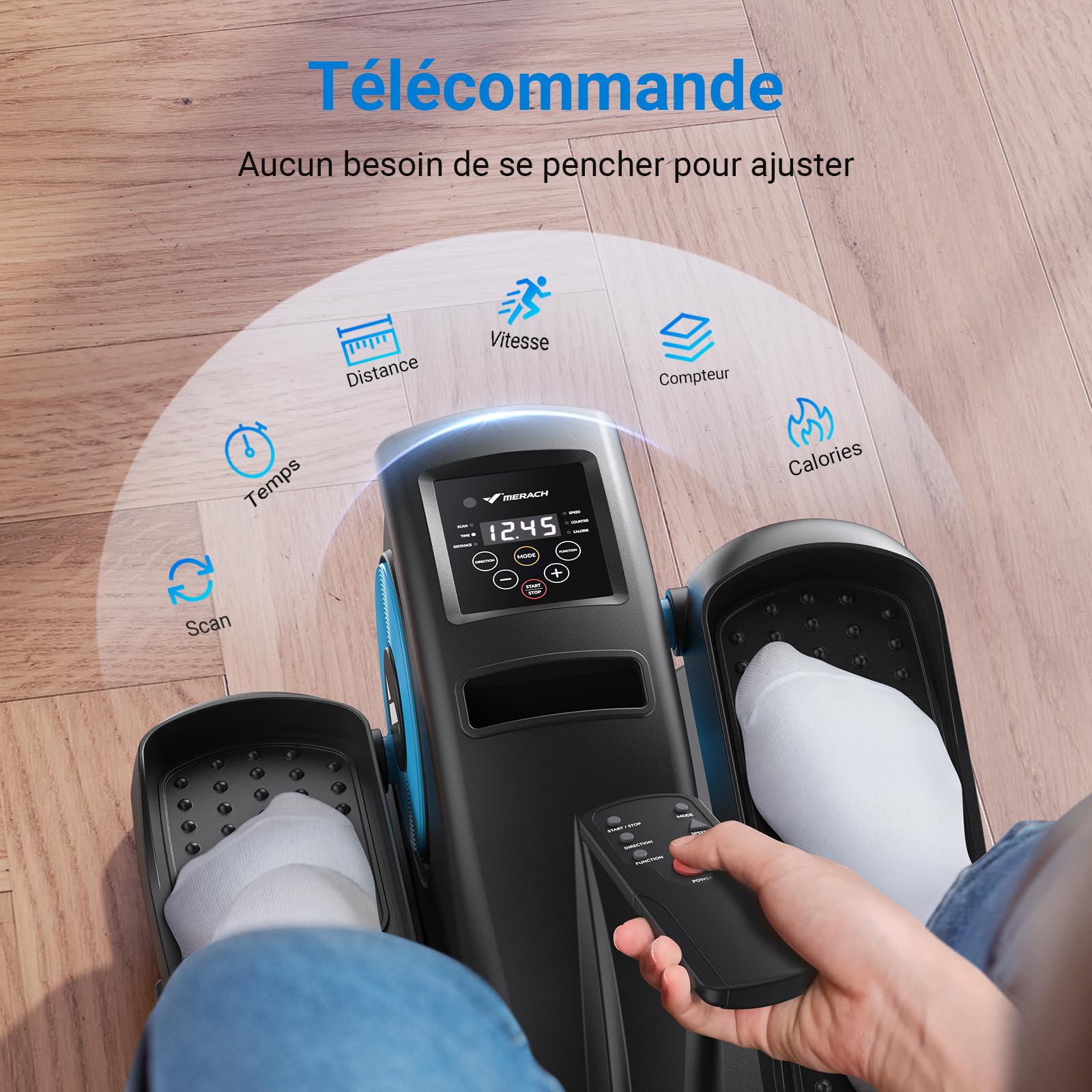 MERACH Mini Vélo Elliptique Électrique, Elliptique de Bureau pour Maison avec Télécommande et Écran LCD, Silencieux et Portable Vélo Elliptique d'Appartement pour Séniors, Adolescents et Adultes