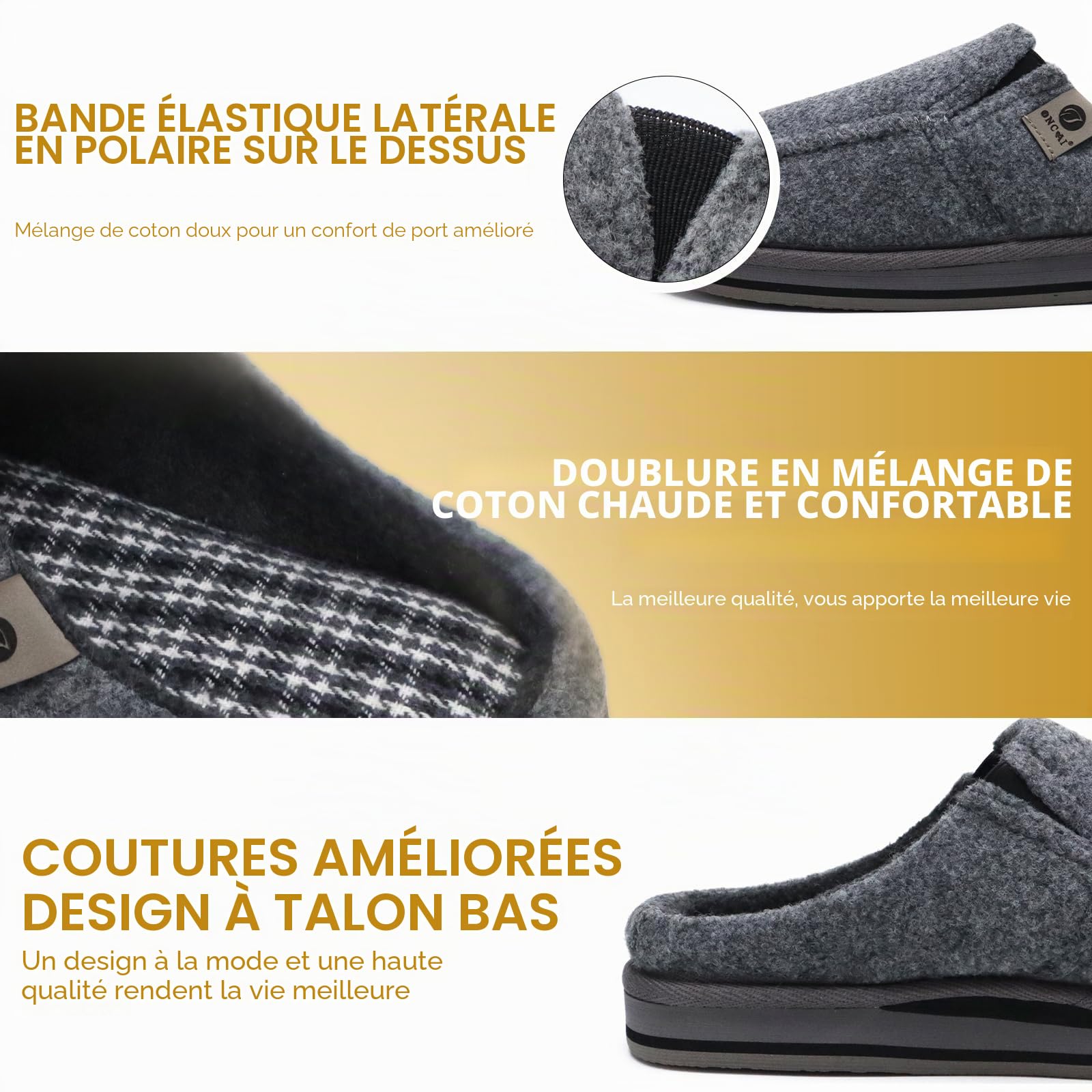 ONCAI Chaussons Homme Confort Peluche Mousse Mémoire Intérieur Extérieur Pantoufles da Maison en Caoutchouc Antidérapantes Taille 40-50