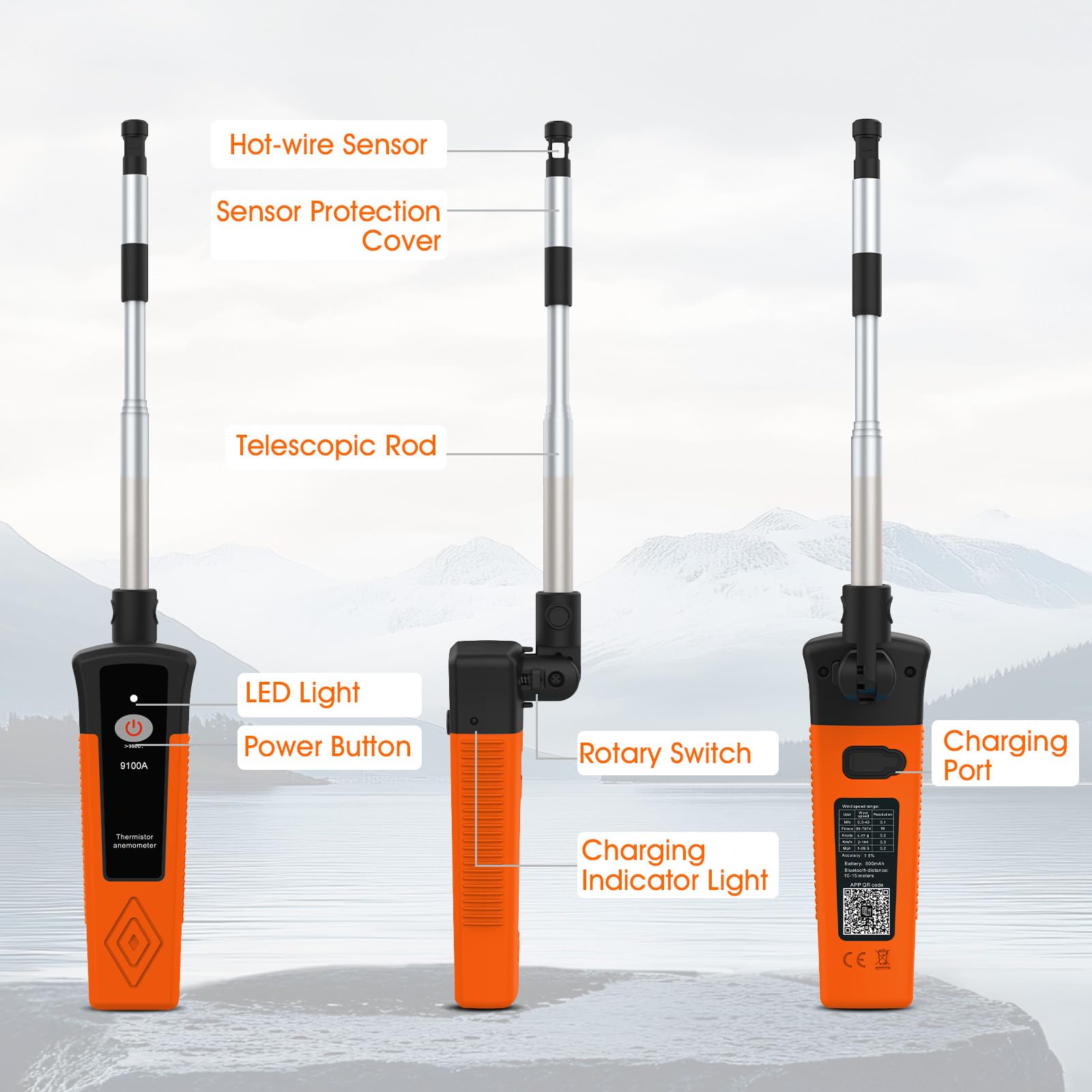 Hotwire - Anemómetro con Bluetooth, medidor digital de velocidad del viento