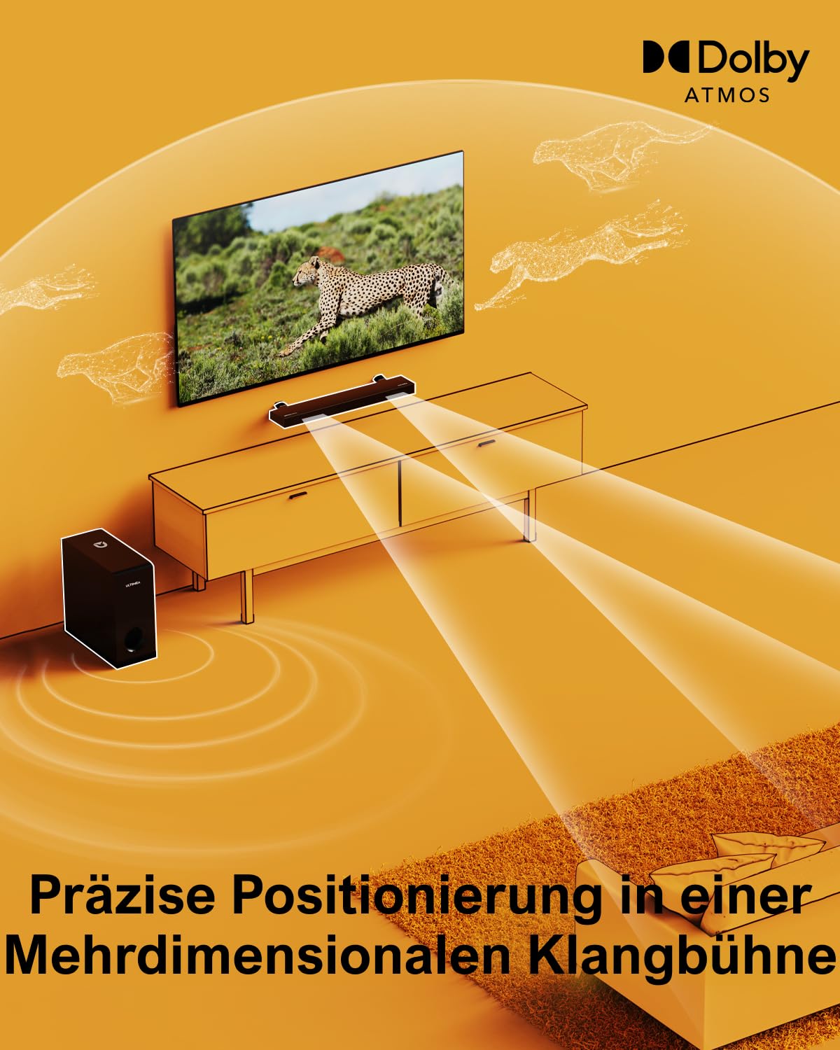 ULTIMEA Soundbar für TV Geräte mit Dolby Atmos, BassMX, 3D Surround Sound System für TV Lautsprecher Heimkino, Soundbar mit Subwoofer, 5.3 Bluetooth PC Sound Bars, 190W Spitzenleistung, Nova S50