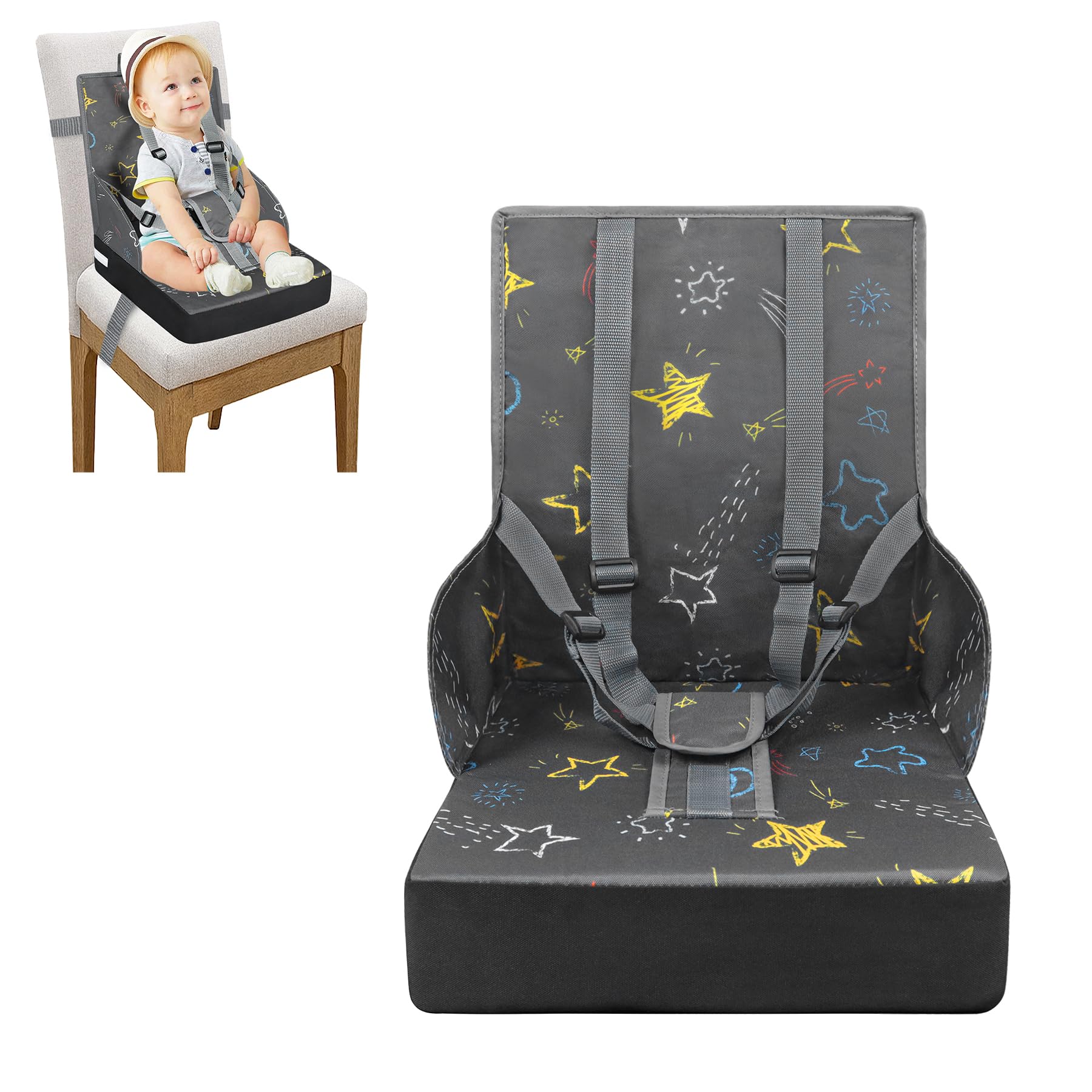 Froadp Seduta rialzata per bambini in tessuto Oxford impermeabile con schienale e cintura di sicurezza grigio