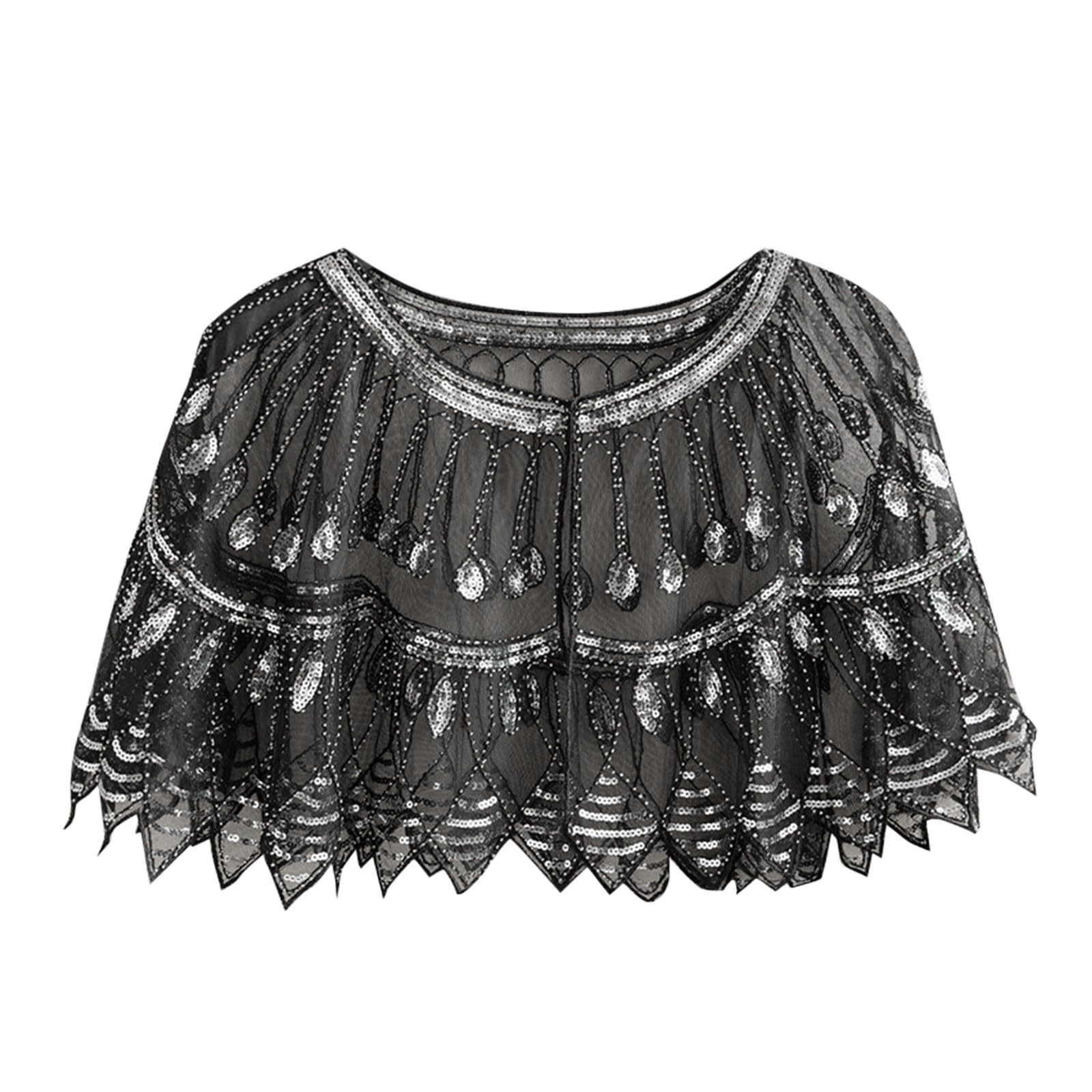 NAFING Châle Sequin Pour Femme Vintage 1920s Pailleté De Etole Elégant Echarpe Doux Déco De Mariage Avec Frangé Foulard En Dentelle Mesh Cape Pailleté