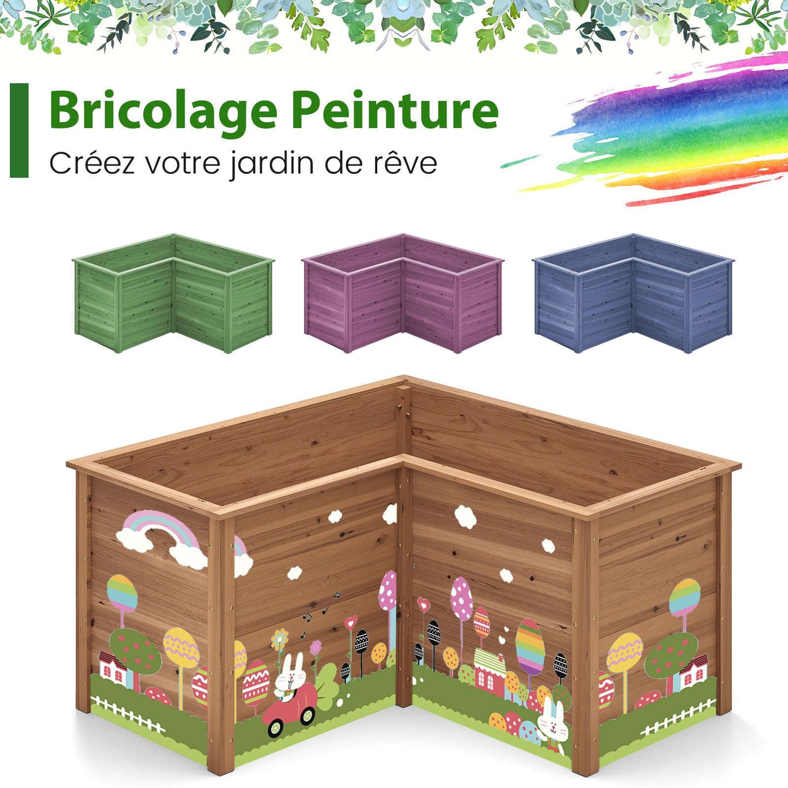 RELAX4LIFE Carré Potager en Bois de Sapin avec Base Ouverte, Jardinière Surélevée en Forme de L pour Légumes Fruits, Lit de Jardin pour Jardin Patio Terrasse, 120X120X62 CM (Marron)