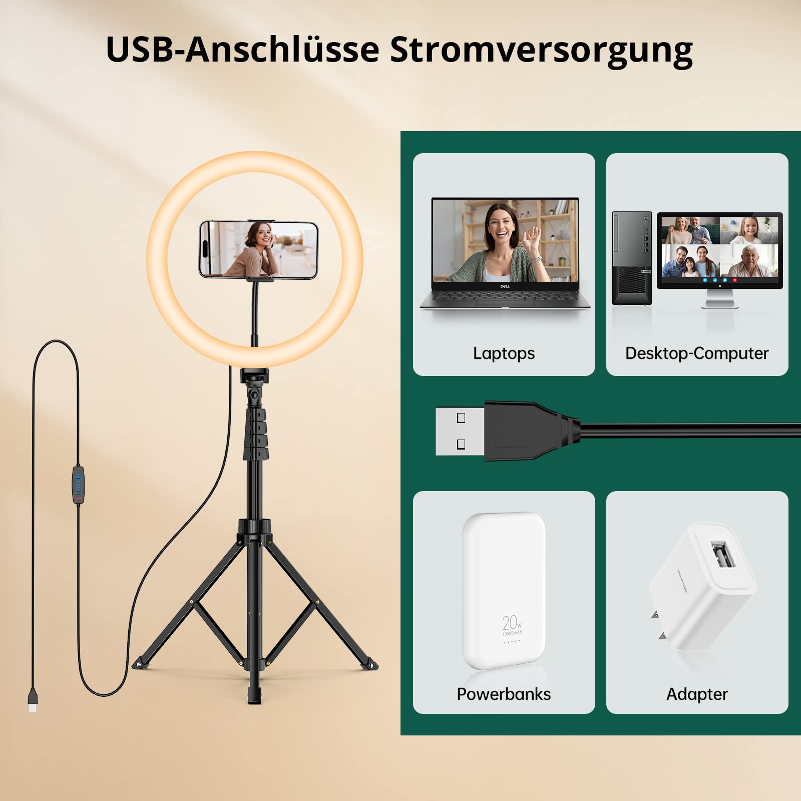 ATUMTEK 12" Selfie-Ringlicht mit 63" Ausziehbarem Stativ, Selfie-Licht mit Handyhalter und Bluetooth-Fernbedienung, Dimmbares LED-Ringlicht für Streaming, TikTok, Zoom, Vlogging, YouTube usw.