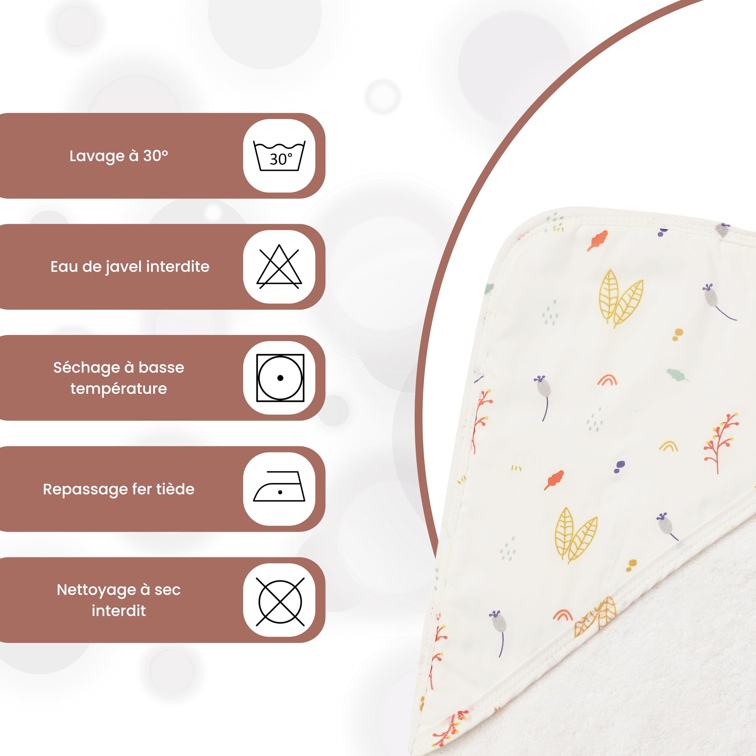 Trois Kilos Sept - Set Bain Bébé Forêt - Cape à Capuche + Gant - 100% Coton Doux et Absorbant - Certifié Oeko-TEX® Standard 100 - Motif Forêt - 70x70 cm