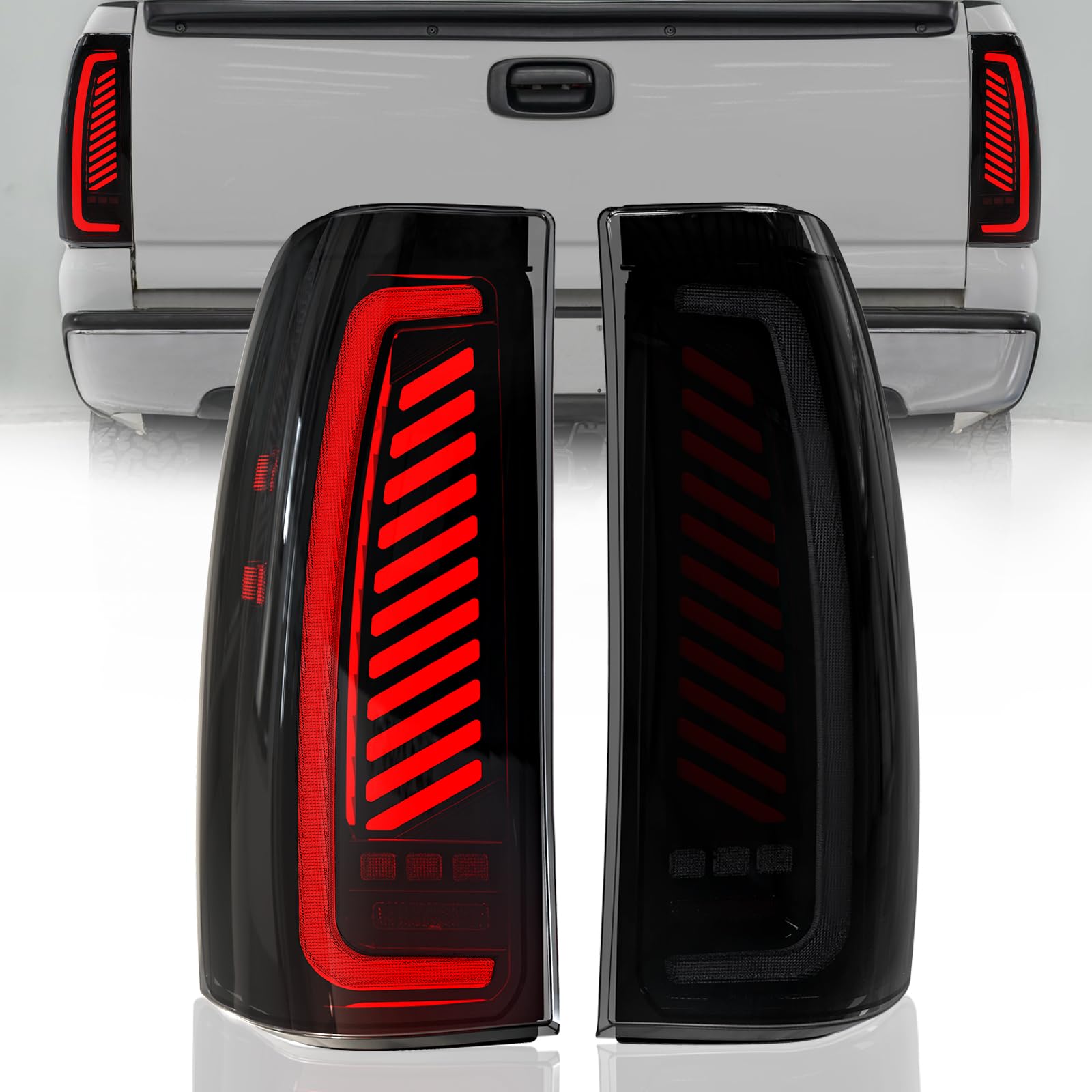 Sequential LED Tail Lights for 1999-2002 Chevy Silverado 1500/2500 & 1999-2006 GMC Sierra 1500/2500/3500 with Start-Up Animation, Dynamic Turn Signals