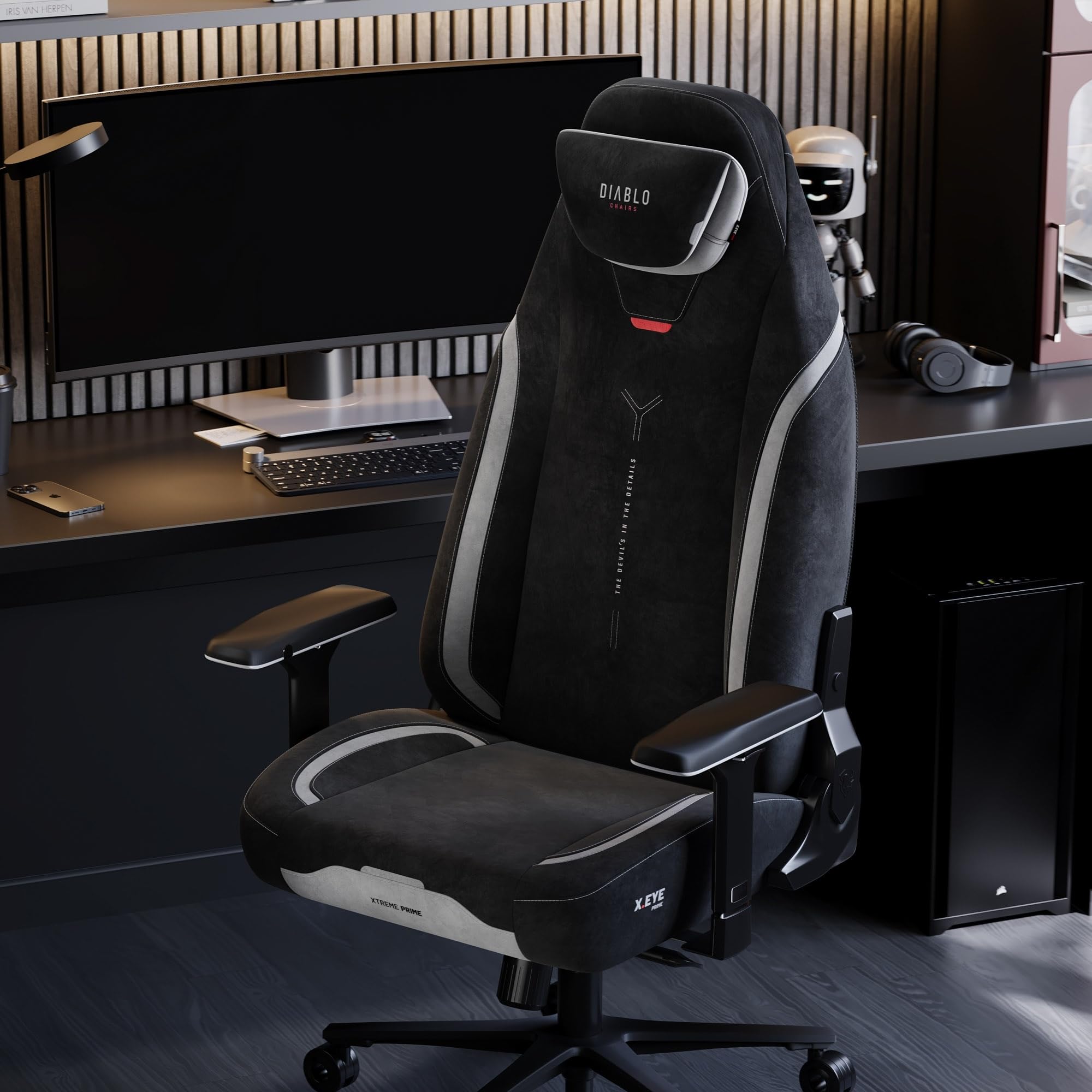DIABLO X.Eye Prime Sedia Gaming Ufficio Ergonomica Poltrona Gamer Tessuto Poggiatesta Magnetico Seduta Rinfrescante Supporto Lombare Regolabili Braccioli 4D Caricabile fino a 140 kg Burned Black