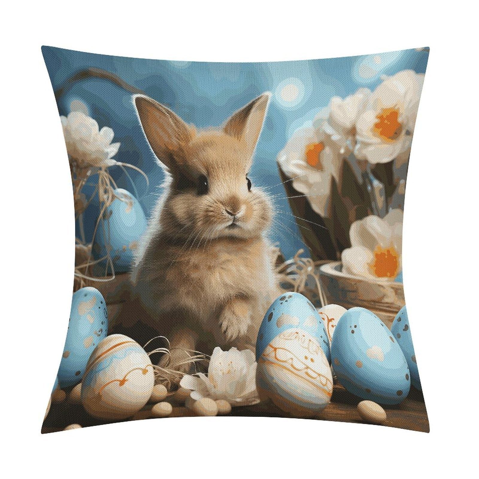 FekiLoot Cute Easter Eggs Rabbit Throw Pillow Cover Soft Square Cushion Case Farmhouse Cushion Cover Decorative Pillow Cover Modern Pillowcase for Sofa Living Room Bed Home Decor 18x18 Inch