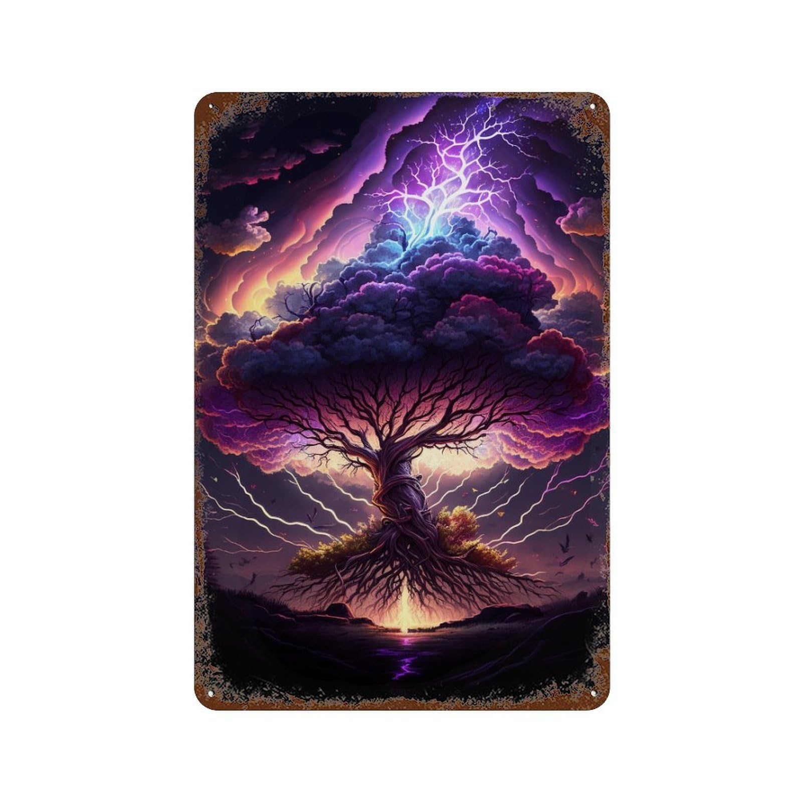 Enchanted Tree of Lightning 11.8"x7.9" Decorative Tin Sign, Retro Wall Decor for Bistro, Counter And Cafe Decor