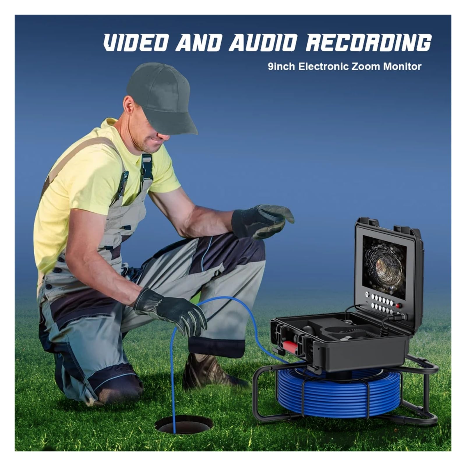 Telecamera per ispezione degli scarichi Telecamera per ispezione dei Tubi DVR da 9 Pollici con localizzatore 512 Hz Telecamera per endoscopio per fognature da 2