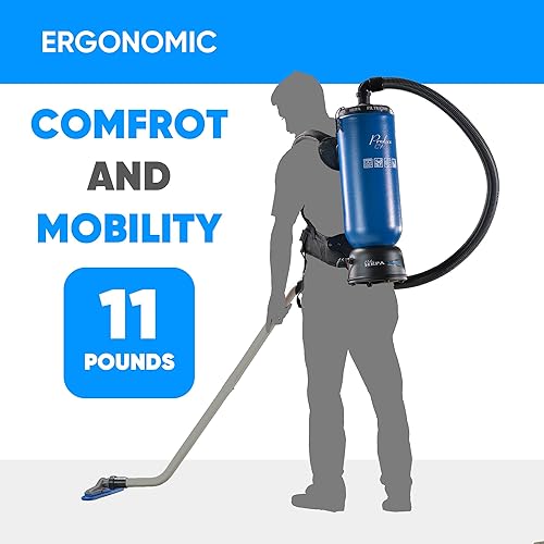 Miniatura 6 de Prolux Aspiradora de mochila comercial azul de 10 cuartos de galón, filtro HEPA, uso comercial y residencial, cable de alimentación de 50 pies,