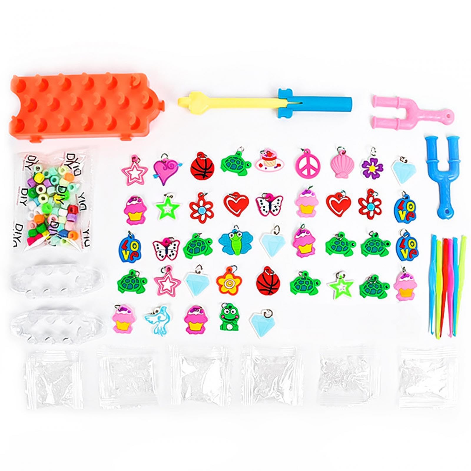 Gummibänder Armband Set mit Perlen Und Anhängern für DIY Looms Bastelsets mit Anleitung Und Haken für Kindergeburtstag Kreatives Basteln zu Hause, l