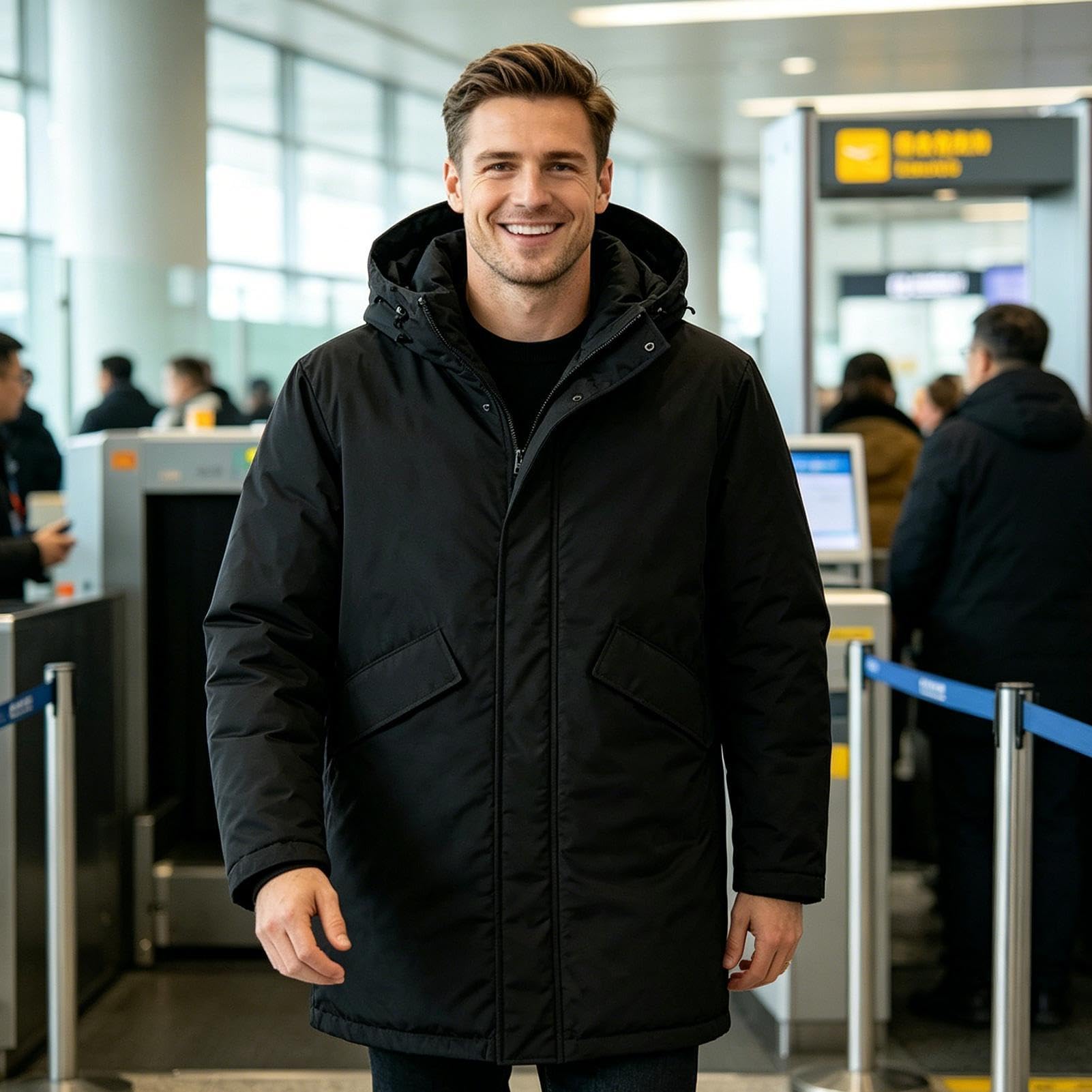 Generico Packable Travel Coat With 16 Pockets Hooded Large Capacity Outerwear Portable Lightweight Travel Coat For 14lbs Clothes Airplane Camping