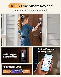 Philips WiFi Smart Keyless Entry Door Lock Deadbolt With Handle Set, Built-in WiFi, App Remote & Voice Control, Fingerprint Smart Lock For Front Door, Touchscreen Keypad Front Door Lock Set, Auto Lock