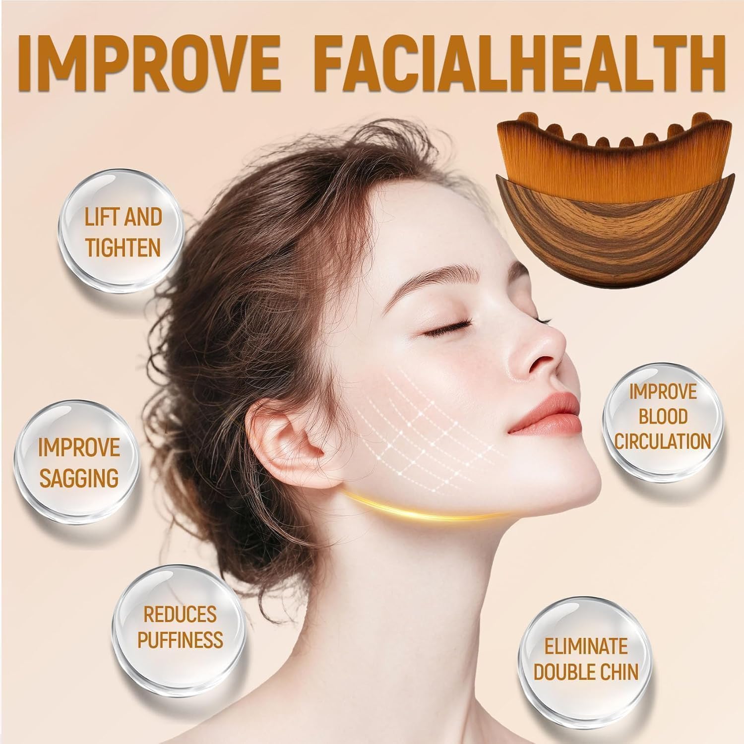 Spazzola per Massaggio Linfatico Viso, Lymphatic Face Brush con Coperchio, Spazzola Viso a Secco Setole Naturali, con Delicata Esfoliazione e Luminosità